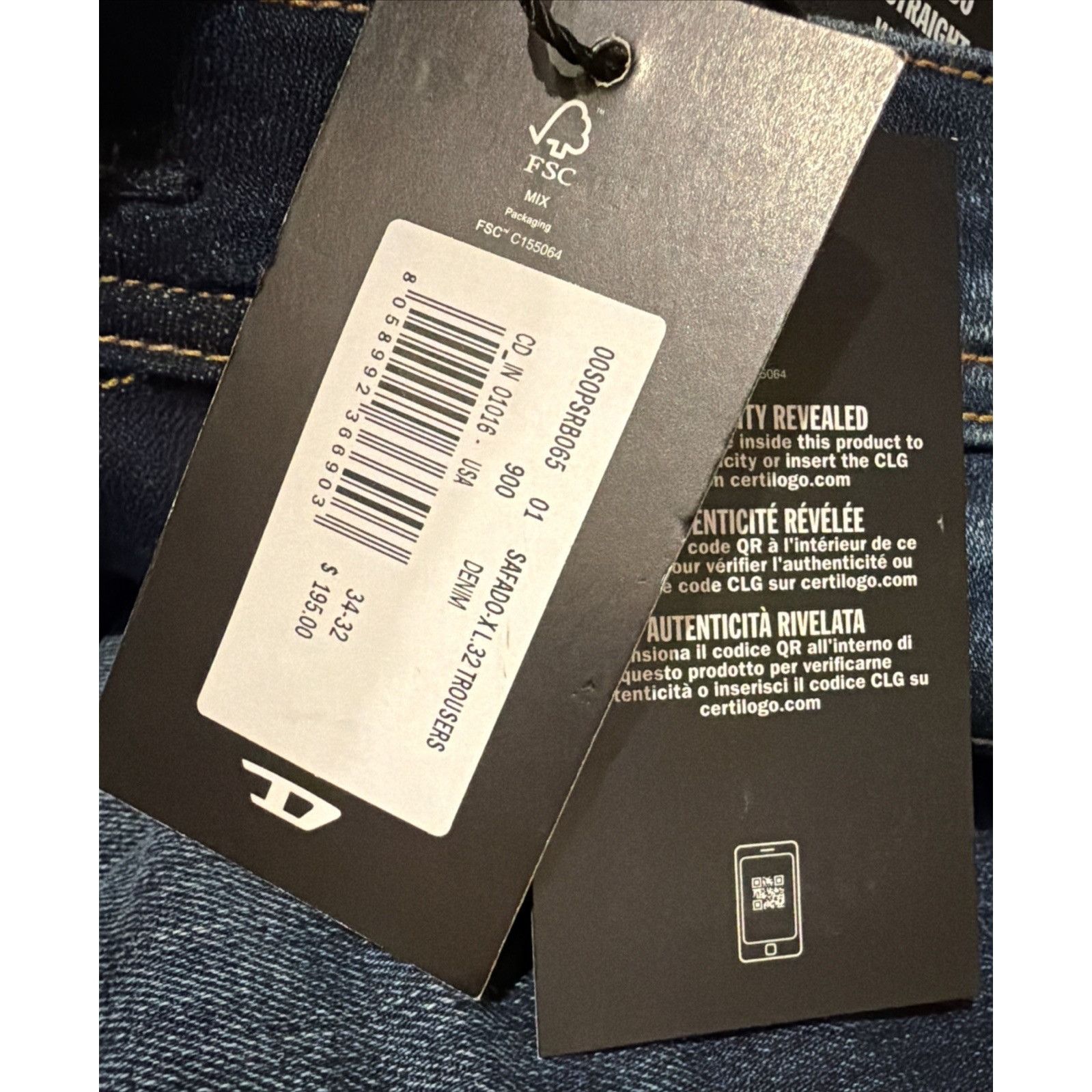 Diesel Diesel Mens Safado Straight Jeans RB065 Blue $195 Size 34/32 Size US 34 / EU 50 - 7 Thumbnail