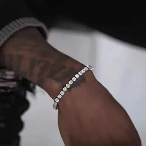 Diamond Ice Bracelet Link Jewelry Chrome Casual Chain Cuff in Silver, Men's