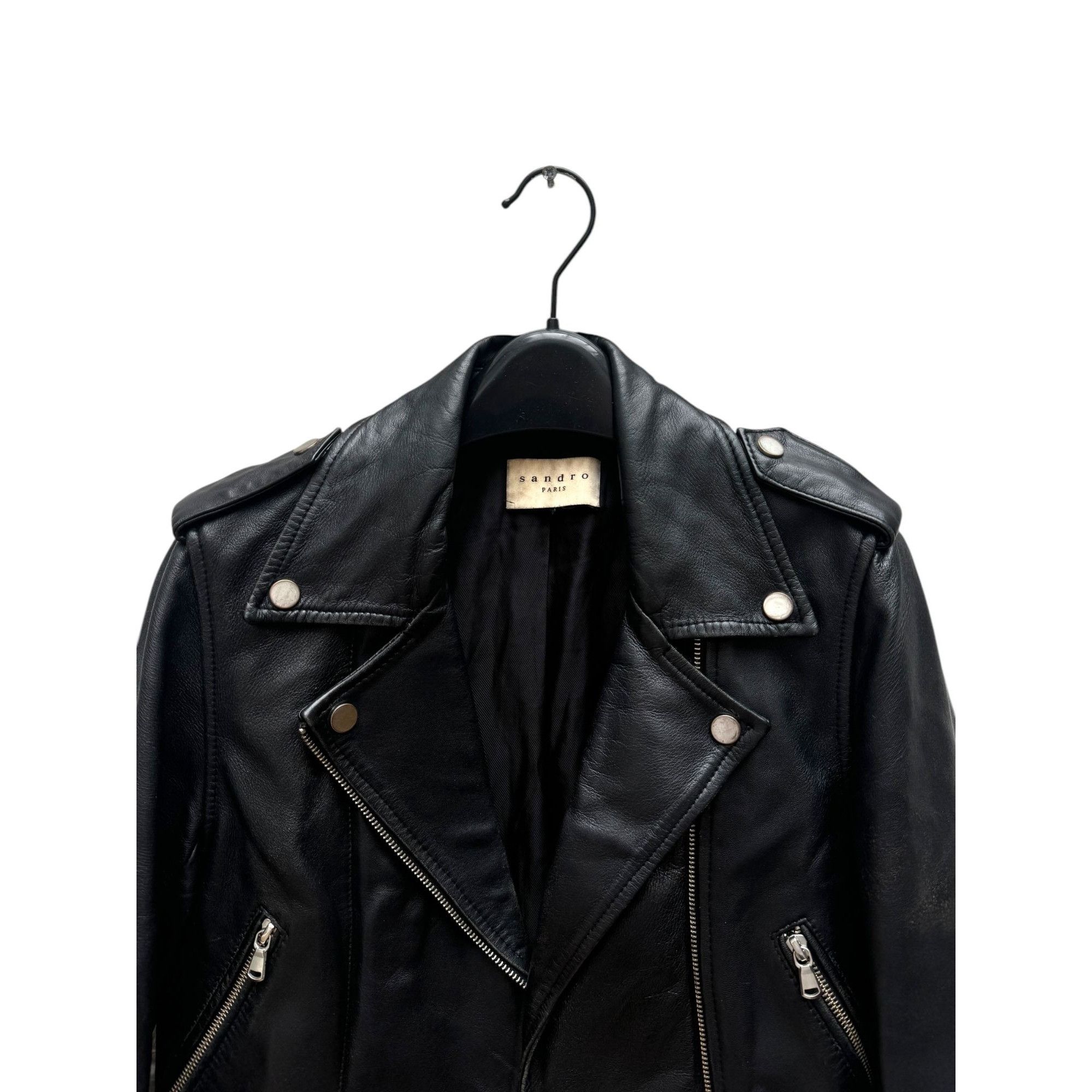 Sandro Black Biker Leather Jacket Size XS / US 0-2 / IT 36-38 - 2 Thumbnail
