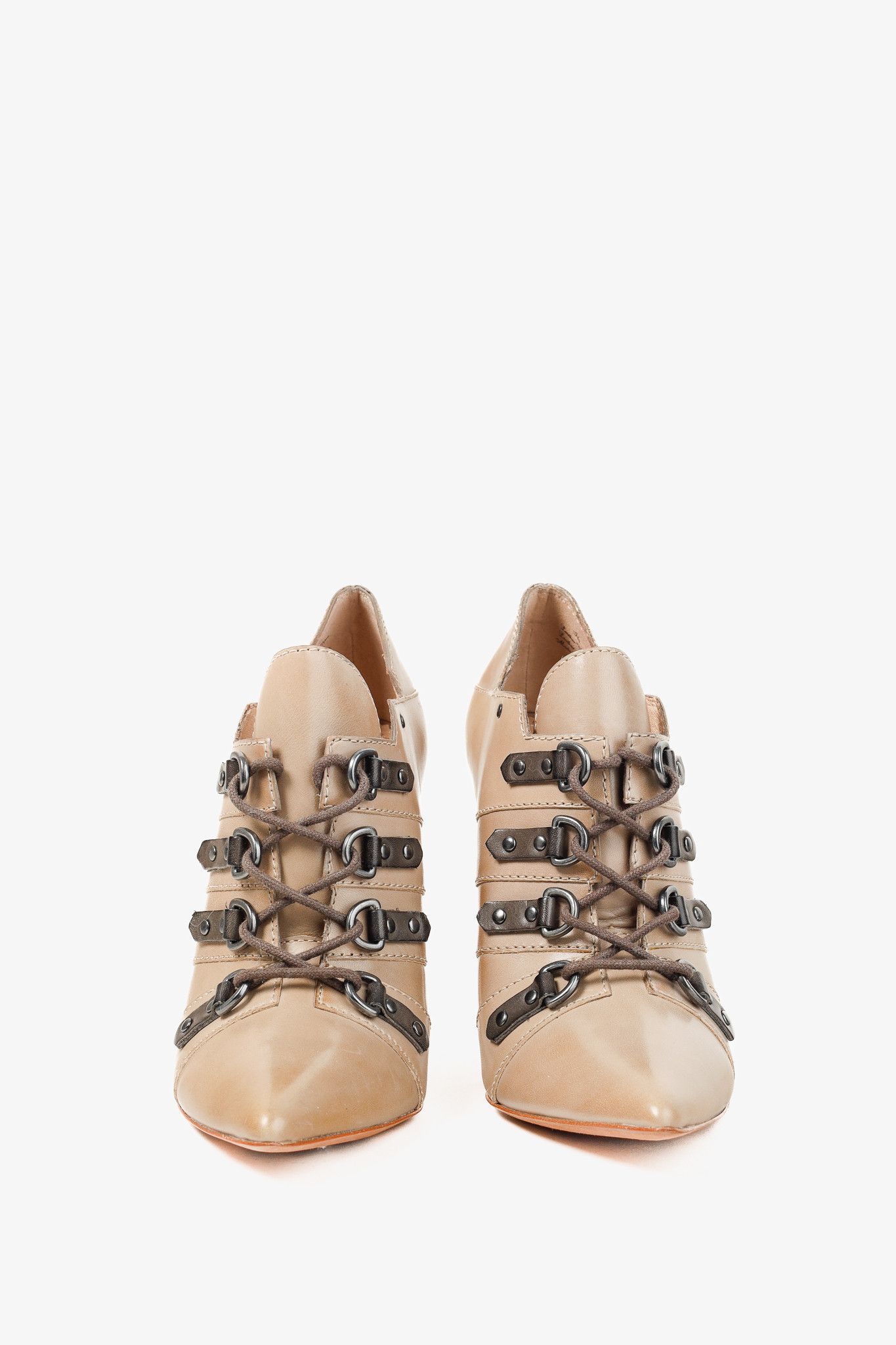 CAZABAT Jean-Michel Cazabat Ida Pointed Toe Stacked Leather Heels Size US 7.5 / IT 37.5 - 2 Thumbnail