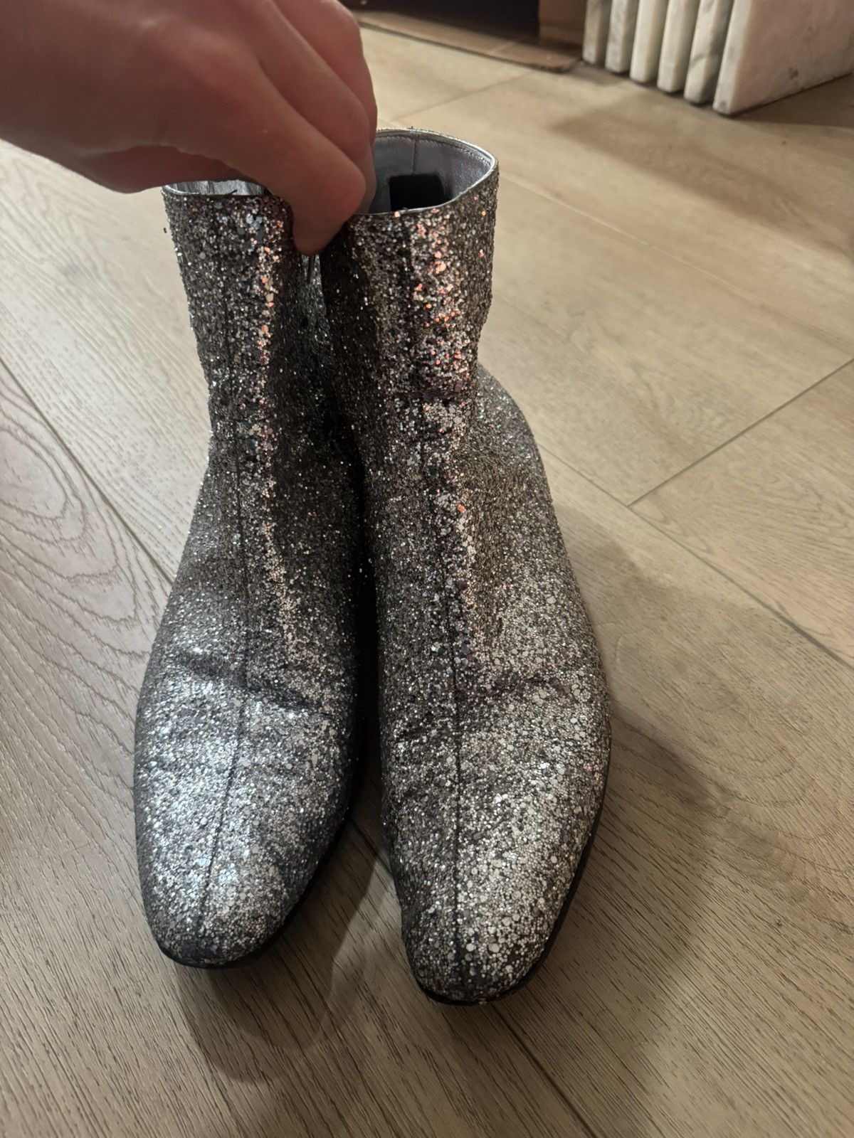 Saint Laurent Paris Caleb Silver Glitter Boots Size US 9 / EU 42 - 2 Thumbnail