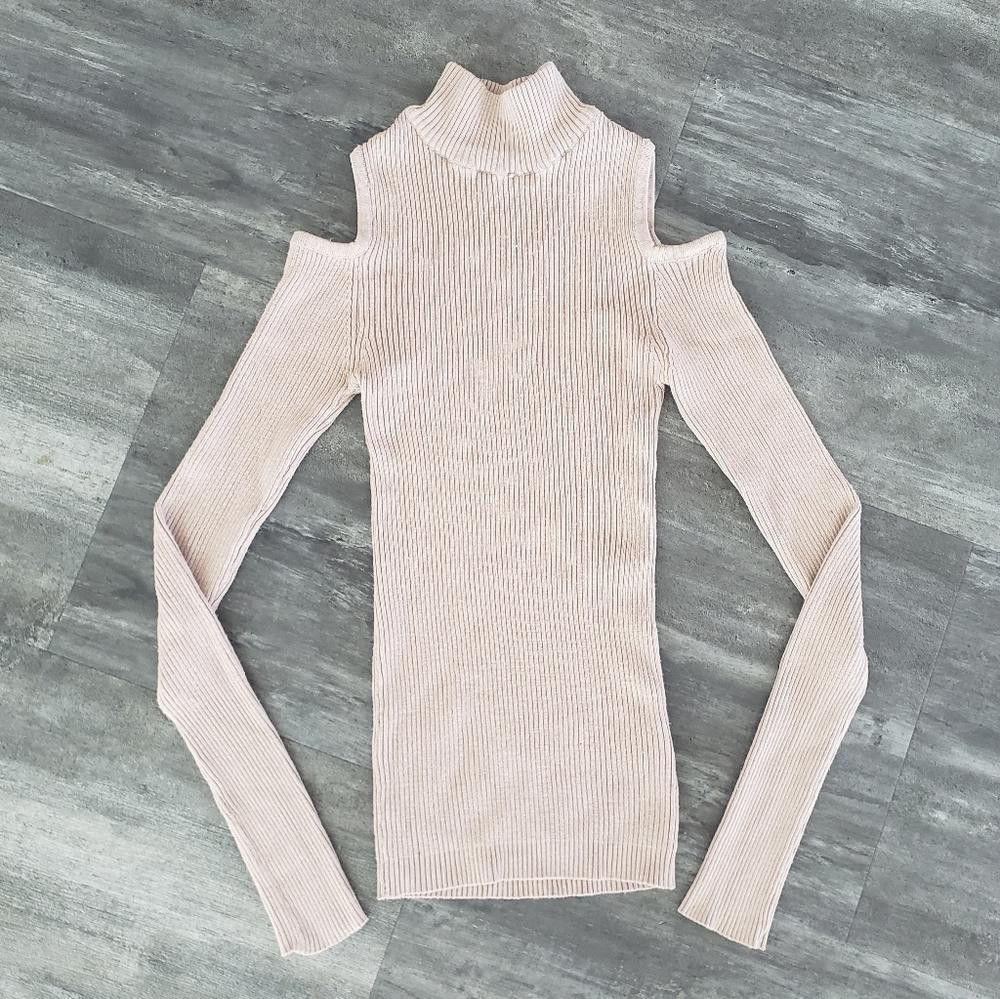 Designer Light Chocolate LBC Cold Shoulder Turtleneck Sweater Size M / US 6-8 / IT 42-44 - 1 Thumbnail