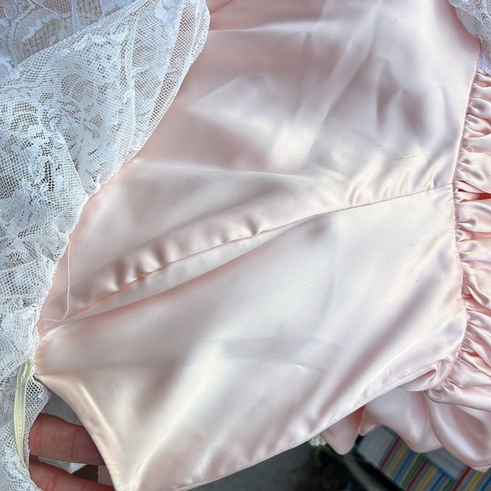 Vintage 80s ZumZum Peach Ruffle Lace Pickups Miss Bo Peep Gown 5/6 Size XS / US 0-2 / IT 36-38 - 11 Thumbnail