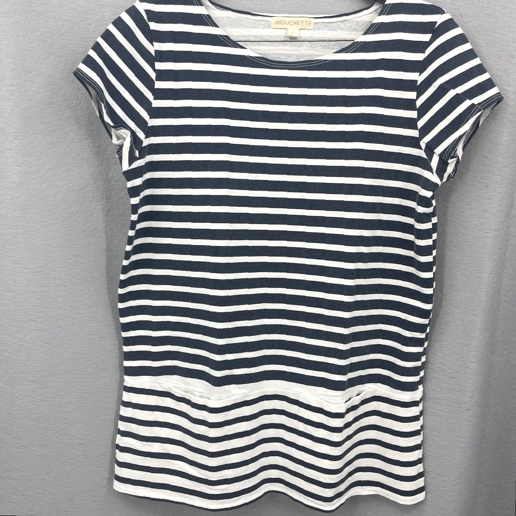 Nautica Mouchette Blouse Womens Large Tunic Striped Double Pocket Pockets Tee Nautical Preppy Size L / US 10 / IT 46 - 2 Thumbnail