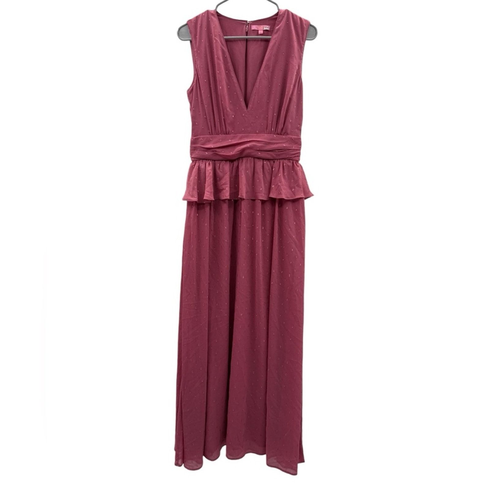 REVOLVE LDT Pink Rose Metallic Peplum Waist V Neck Maxi Gown Dress Size S / US 4 / IT 40 - 3 Thumbnail