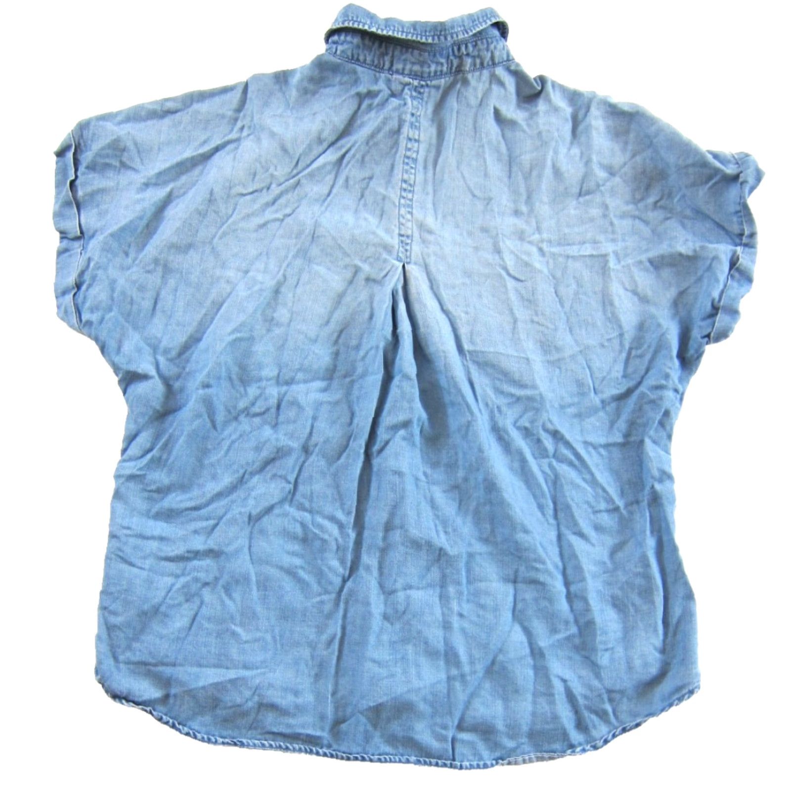 CLOT Cloth & Stone 100% Tencel Lyocell Soft Blue Short Sleeve Collared Blouse Large Size L / US 10 / IT 46 - 2 Thumbnail