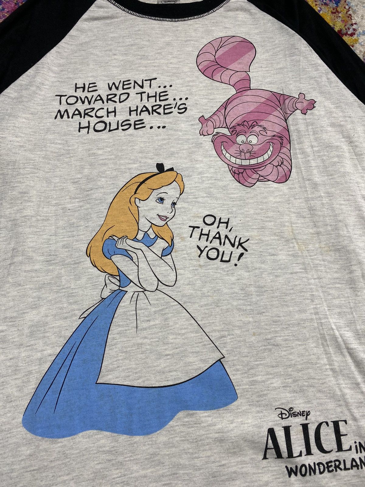 Disney × Vintage Vtg Disney Alice in Wonderland 3 Quarters long sleeve tees Size US L / EU 52-54 / 3 - 6 Thumbnail
