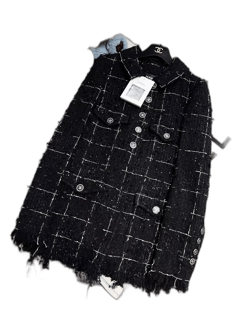 Chanel Chanel Black Checkered Fringe Tweed Jacket Size S / US 4 / IT 40 - 1 Thumbnail