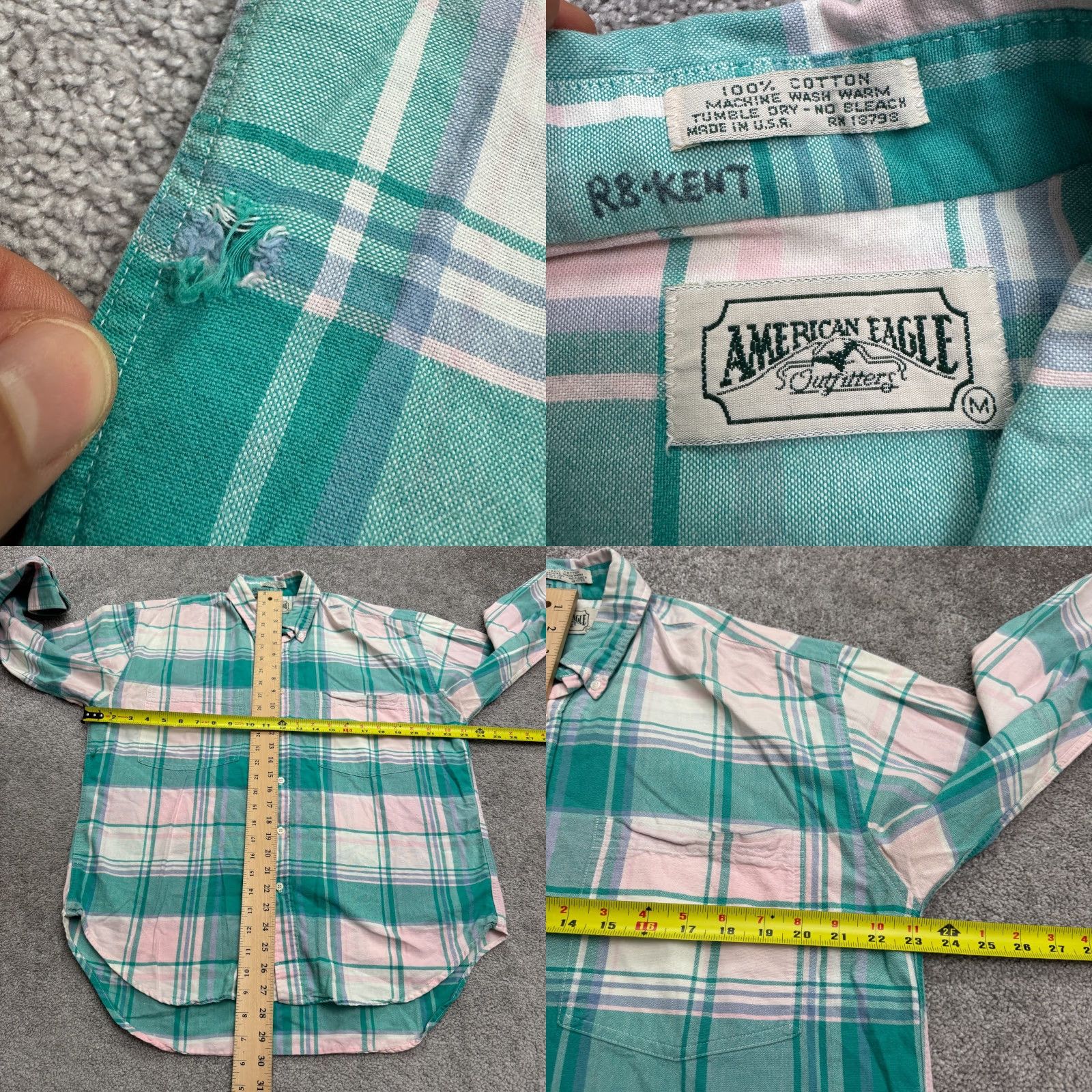 American Eagle Outfitters VINTAGE American Eagle Button Down Shirt Mens Medium Green Pink Plaid Cotton 90s Casual Size US M / EU 48-50 / 2 - 8 Thumbnail