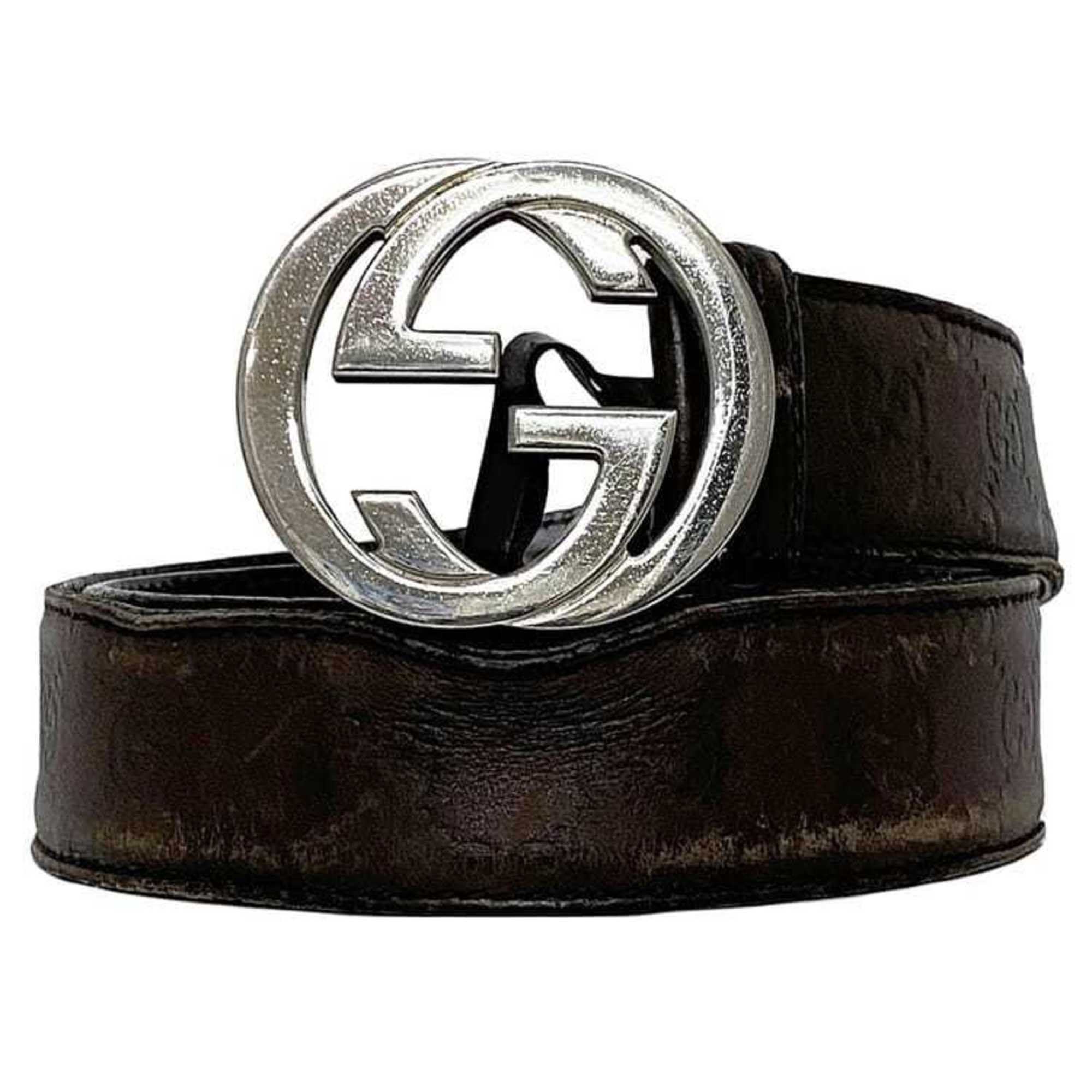 Gucci Gucci Belt ec-22234 Brown Interlocking Shima 114984 Buckle Leather GUCCI GG 82cm Men's Size ONE SIZE - 1 Thumbnail