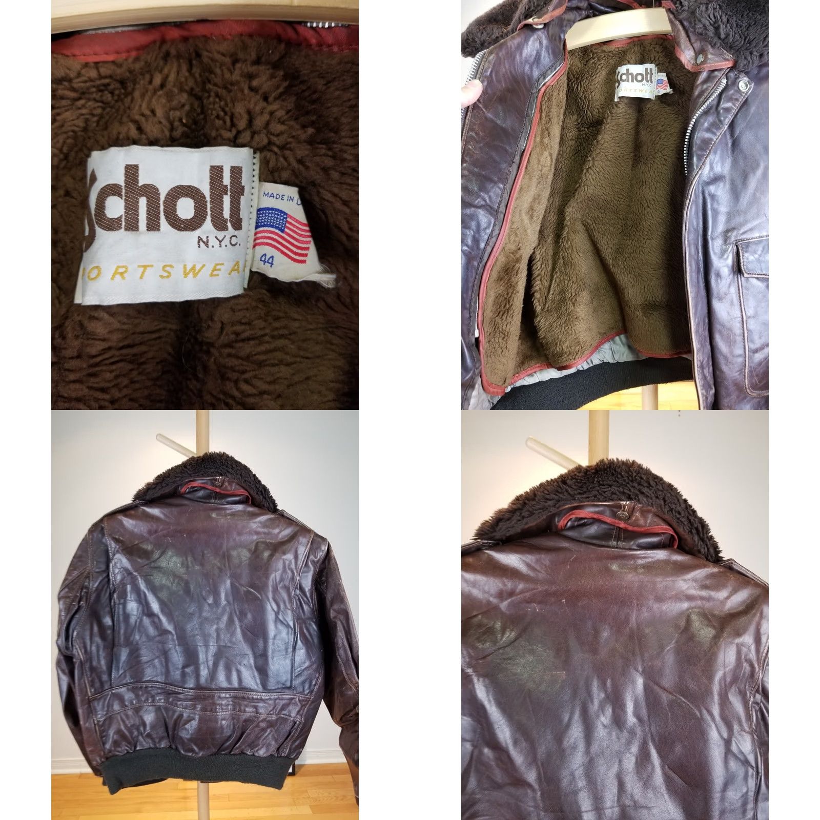 Schott VINTAGE Schott G-1 STYLE FLIGHT LEATHER JACKET SZ 44 WITH LINING Jacket Men Brown 70s Military Motorcycle Lined Size US S / EU 44-46 / 1 - 8 Thumbnail