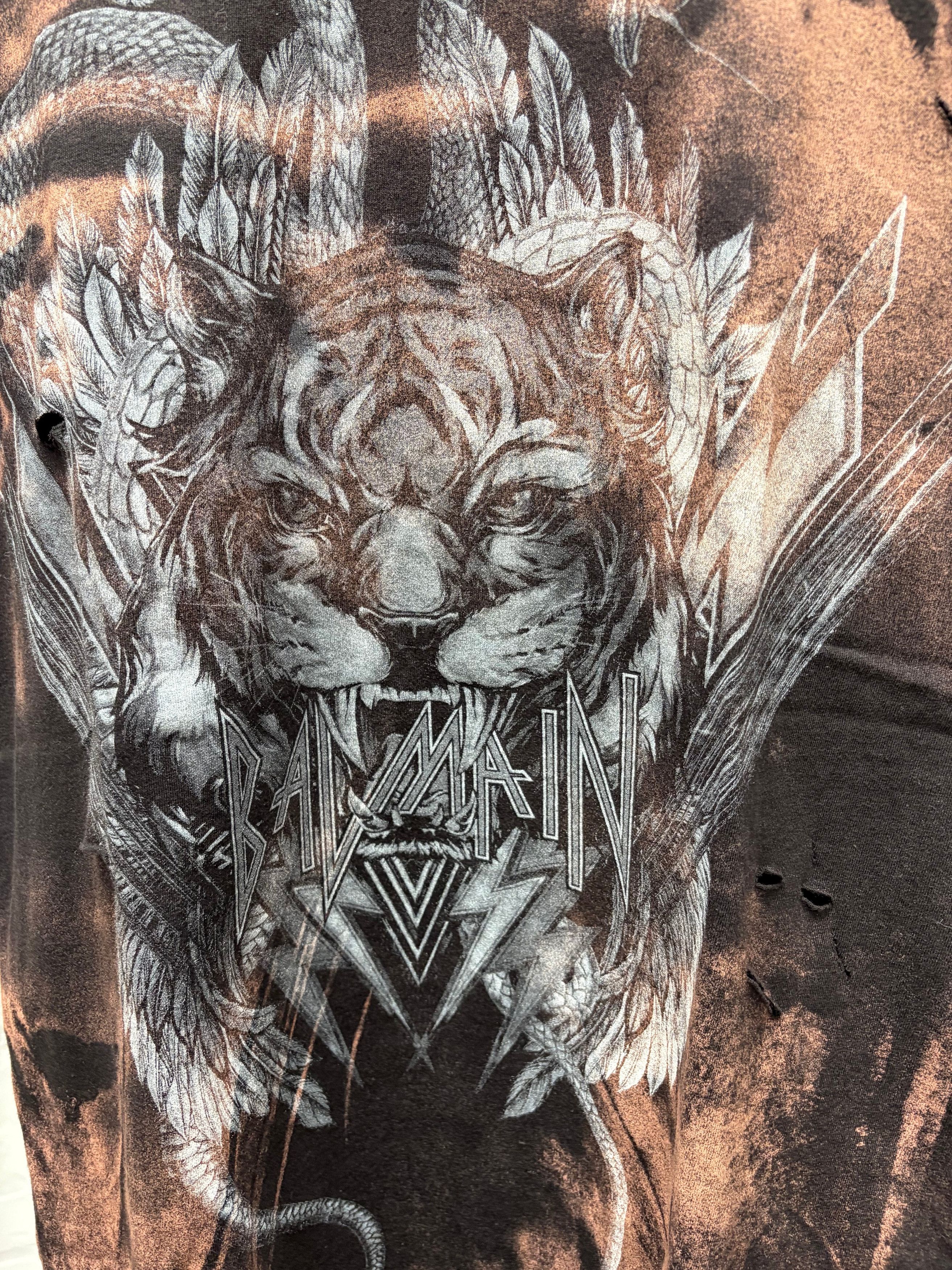 Balmain AW2017 Balmain Bleach Distressed ‘Tiger’ Metal Logo Graphic T-Shirt Size US M / EU 48-50 / 2 - 2 Thumbnail