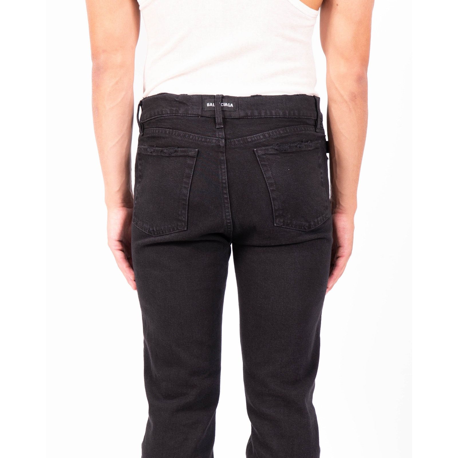 Balenciaga SS21 Flared Logo Tab Jeans in Washed Black Denim Size US 29 - 2 Thumbnail