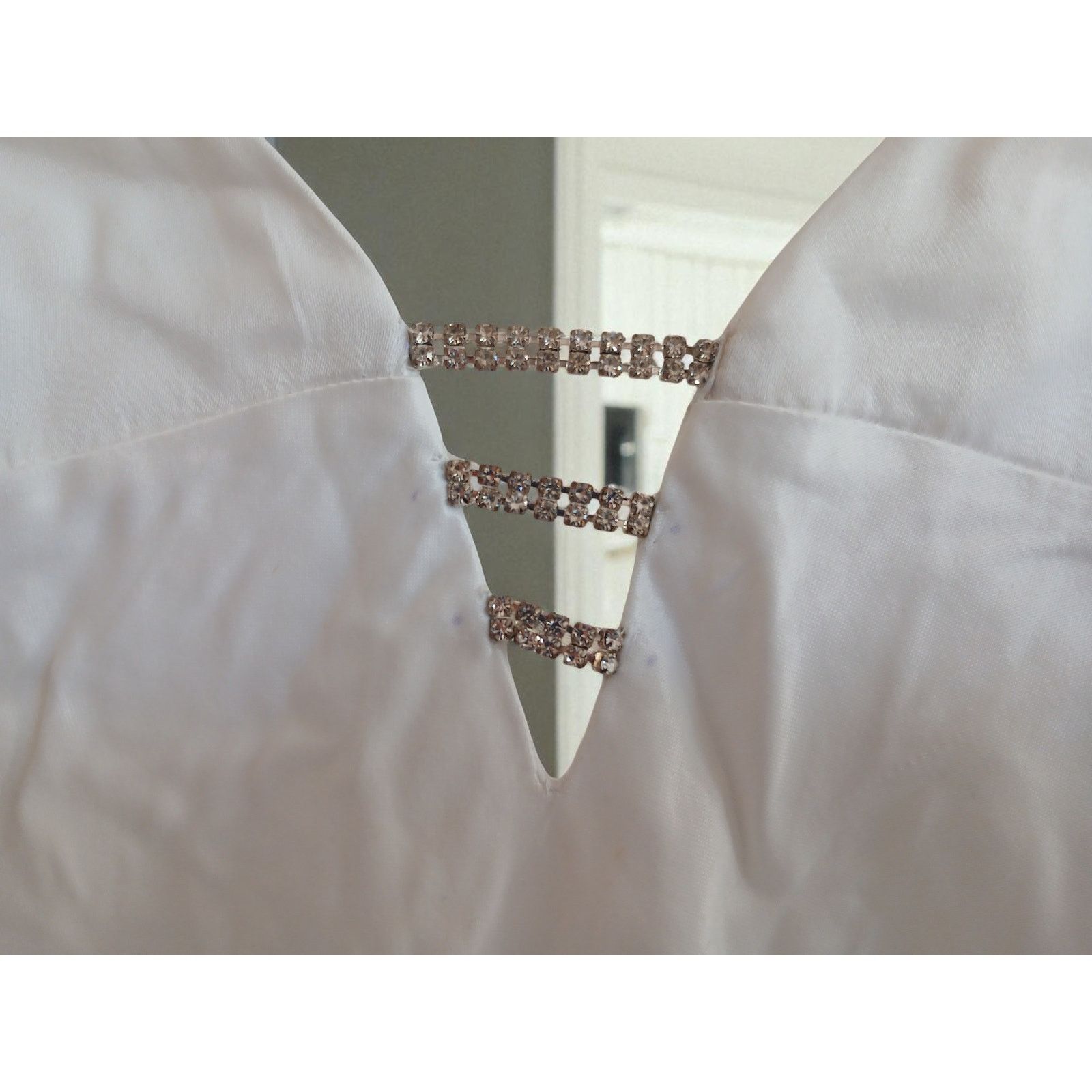 Zara ZARA White Satin Jewel V-Neck Mini Dress - Size XL - NWT Size XL / US 12-14 / IT 48-50 - 9 Thumbnail