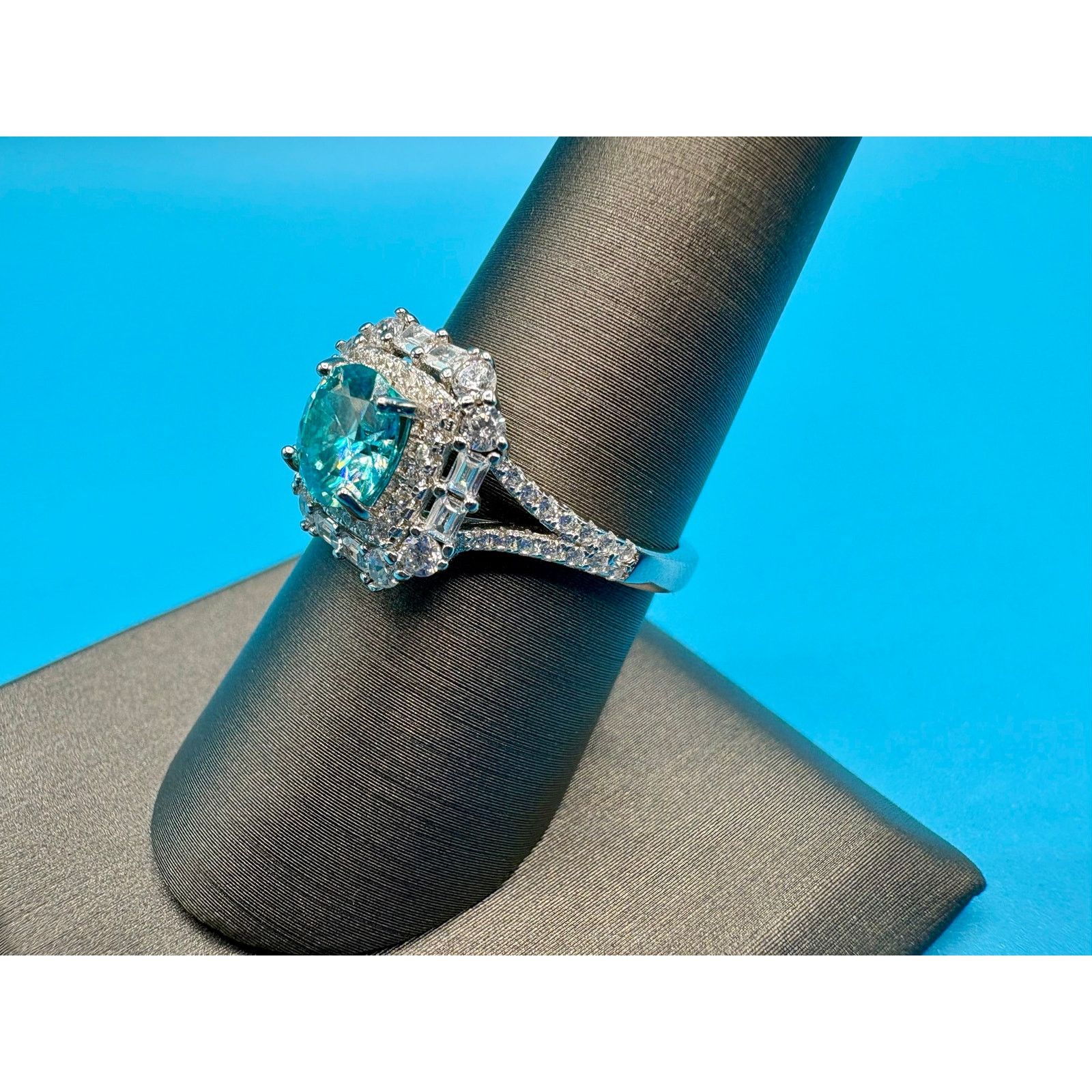Jewelry 2ct Aquamarine & White Moissanite in 925 Sterling - Sz 8.5 Size ONE SIZE - 3 Thumbnail