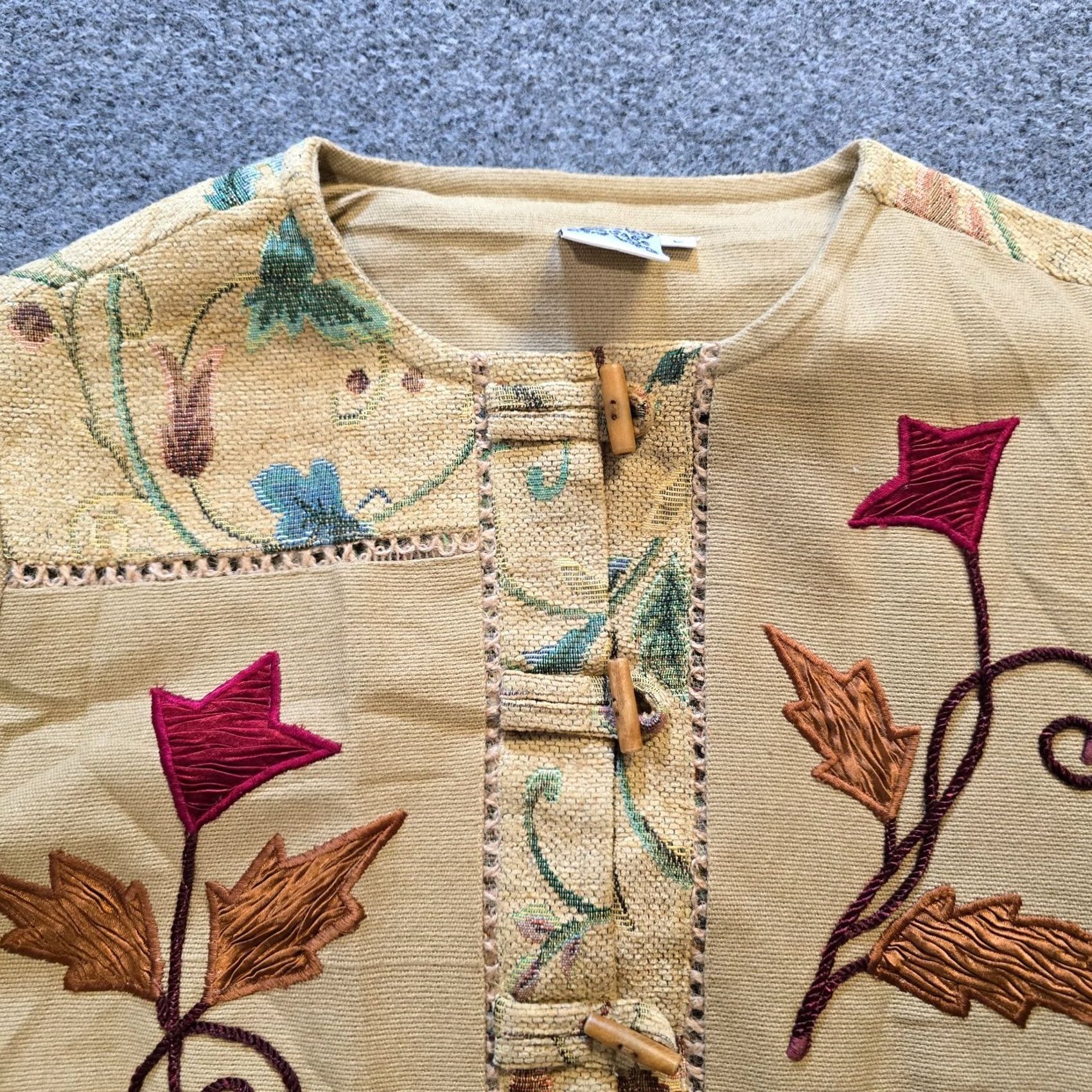 Vintage Parsley Sage Jacket Womens Size Large Beige Floral Toggle Front Boho Classic Jacket Size L / US 10 / IT 46 - 2 Thumbnail