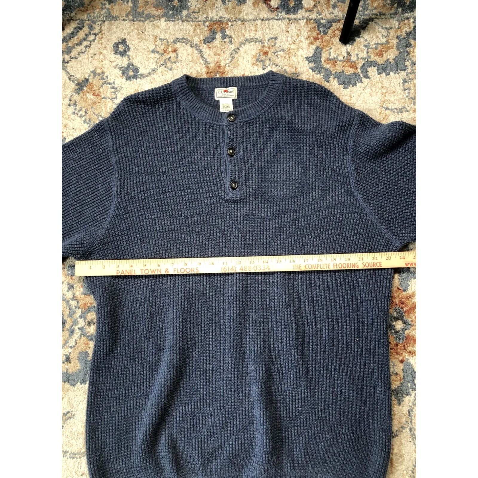 Vintage LL Bean Sweater Mens XLT Blue Waffle Knit Henley Cotton Wool Thermal Long Sleeve Crew Neck Size US XL / EU 56 / 4 - 5 Thumbnail