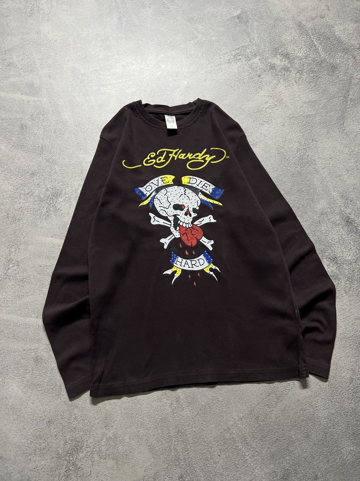 Ed Hardy Vintage Y2k Brown Skull ☠️ Ed Hardy Big Logo Long Sleeve 00’s Size L / US 10 / IT 46 - 3 Thumbnail