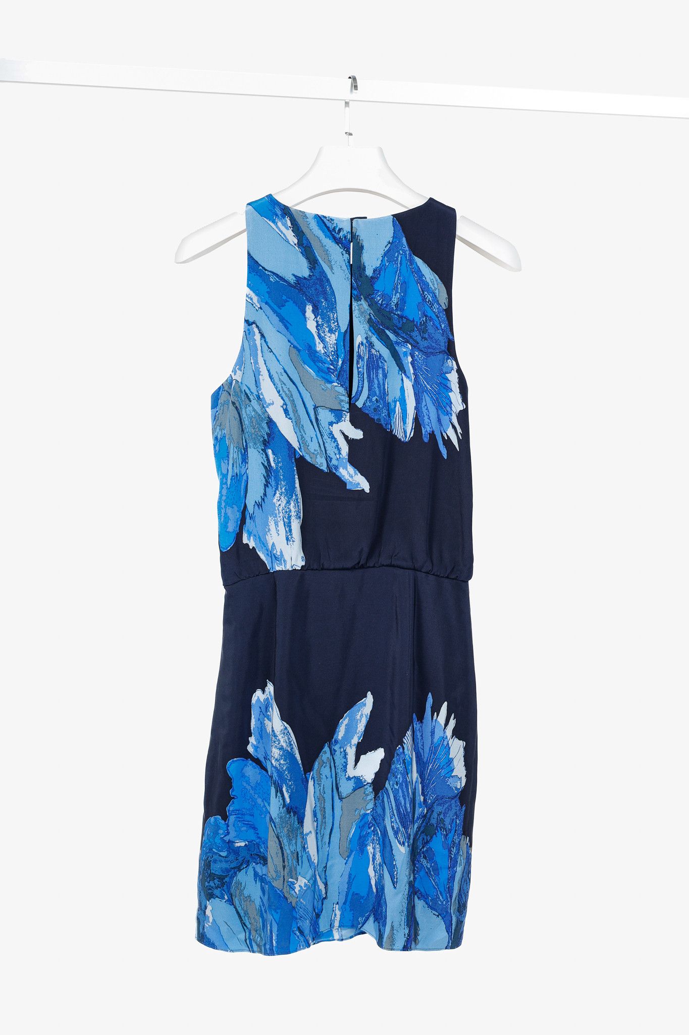 Tibi Tibi Navy Printed Silk Satin Keyhole Mini Dress Size S / US 4 / IT 40 - 2 Thumbnail