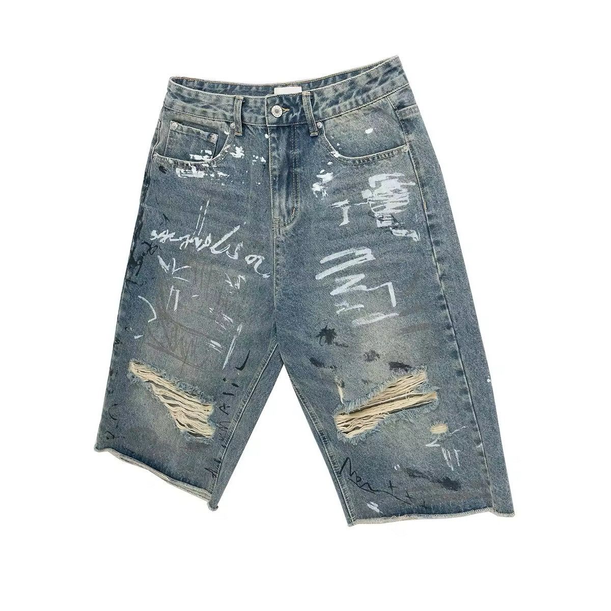 Designer Design Distressed Graffiti Printed Wide Leg Baggy Shorts Size US 32 / EU 48 - 3 Thumbnail