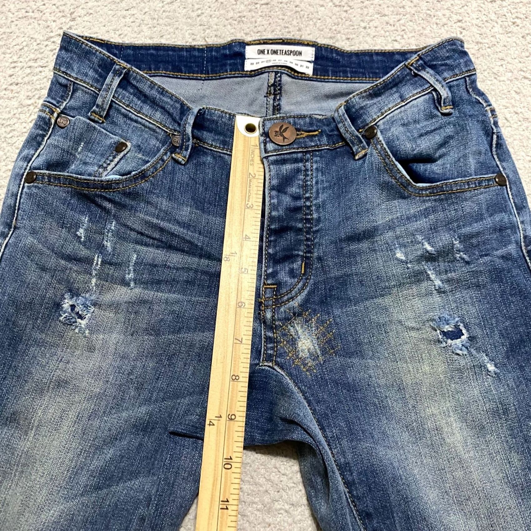Vintage One Teaspoon Jeans Womens 25 Blue Denim Distressed Eagle Skinny Jeans Size 42" / US 20 - 7 Thumbnail