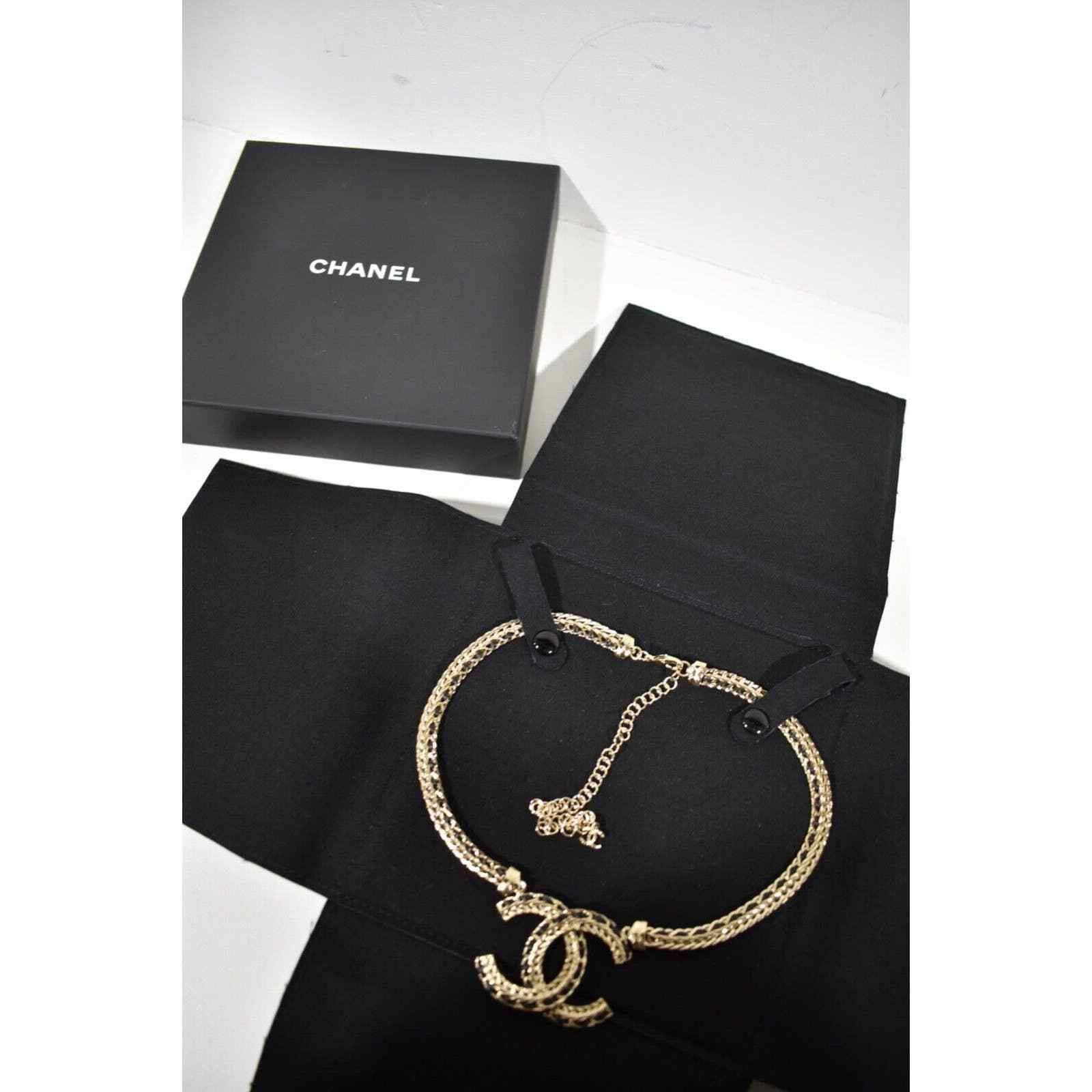 Chanel Chanel 22S Gold Metal Black Leather Pendant Choker Necklace Size ONE SIZE - 2 Thumbnail