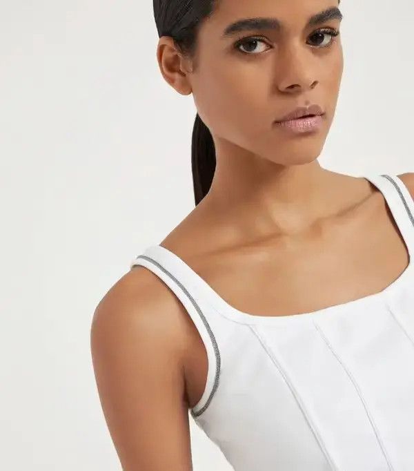 Brunello Cucinelli o1w1db10825 Tank Top in White Size XL / US 12-14 / IT 48-50 - 6 Thumbnail