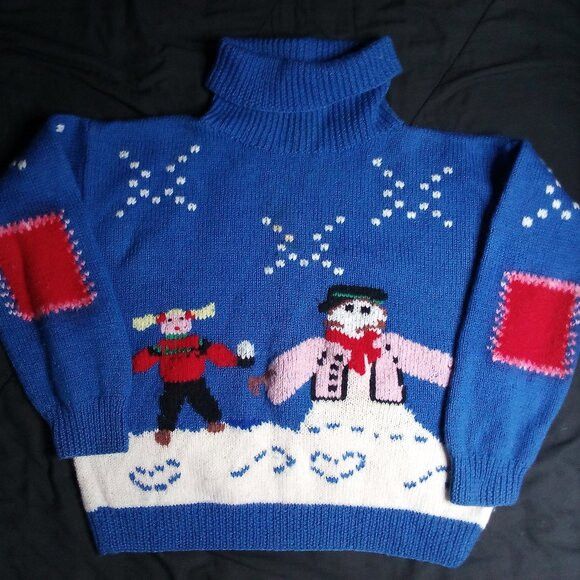 Other Vintage Berek Snowman Sled Winter Wool Turtleneck Sweater Size S / US 4 / IT 40 - 1 Thumbnail
