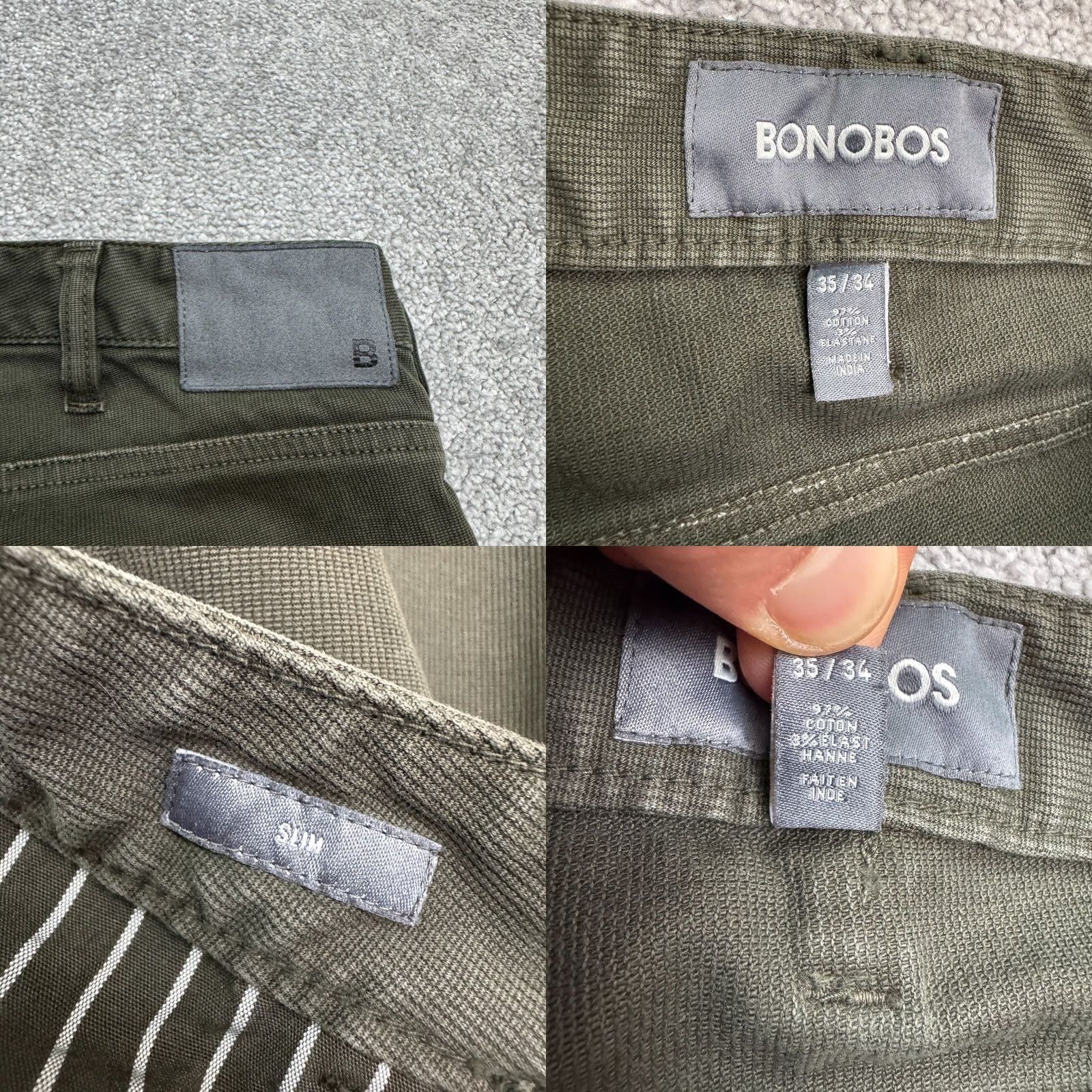 Bonobos Bonobos Slim Fit Straight Leg Chino Pants Mens 35x34 Dark Green Cotton Casual Size US 35 - 8 Thumbnail