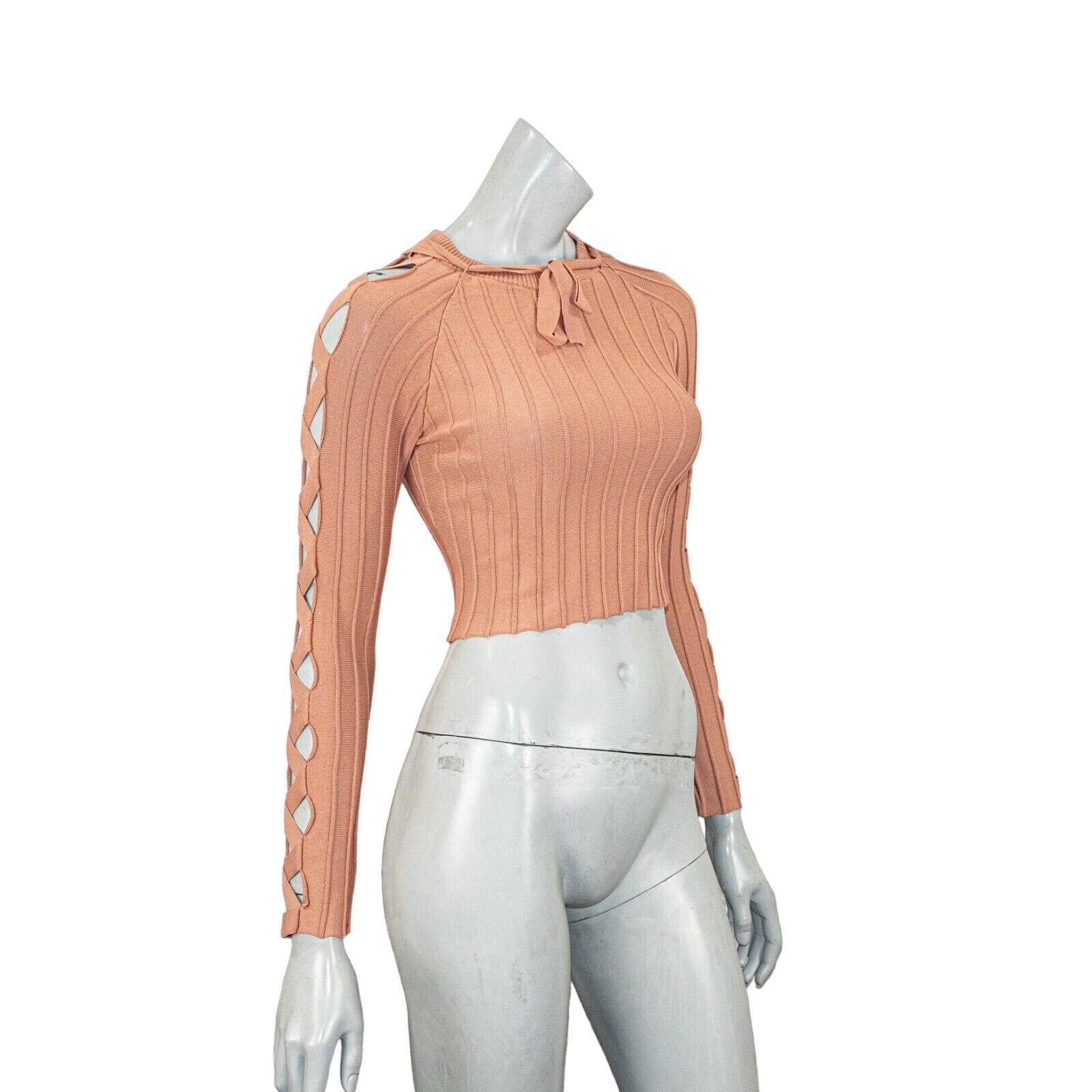 For Love & Lemons Knitz For Love & Lemons Ribbed Crop Top open lace sleeves Size L / US 10 / IT 46 - 2 Thumbnail
