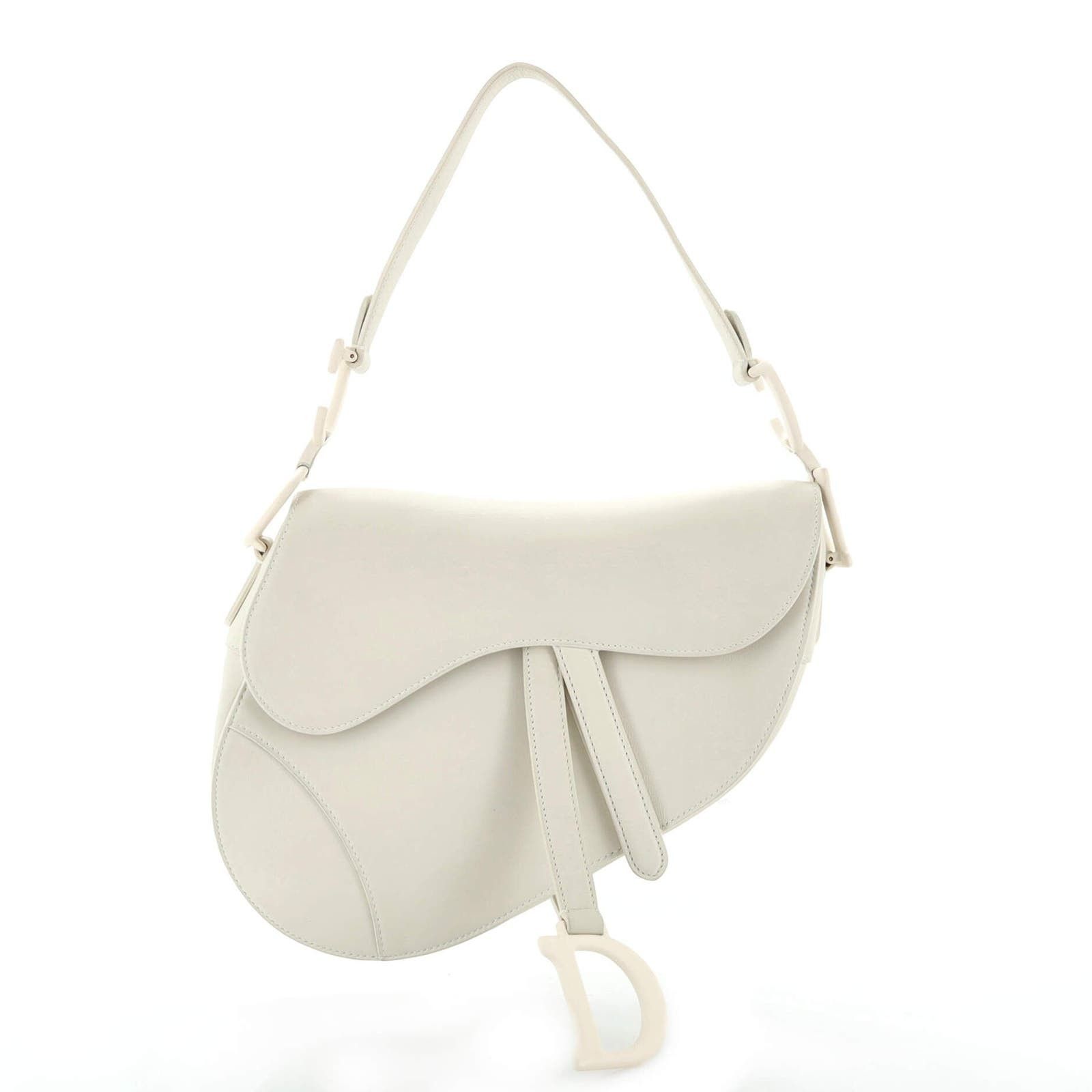 image of Dior Ultra Matte Saddle Handbag Leather Medium in White, Women's