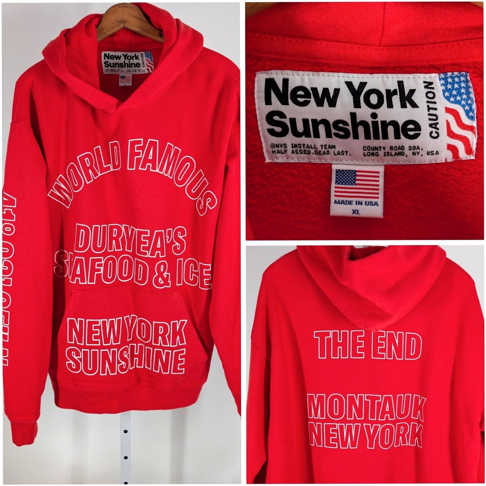 Vintage New York Sunshine Duryea’s Seafood Hoodie Red XL USA Montauk The End Mens XL Hoodie Size US XL / EU 56 / 4 - 2 Thumbnail