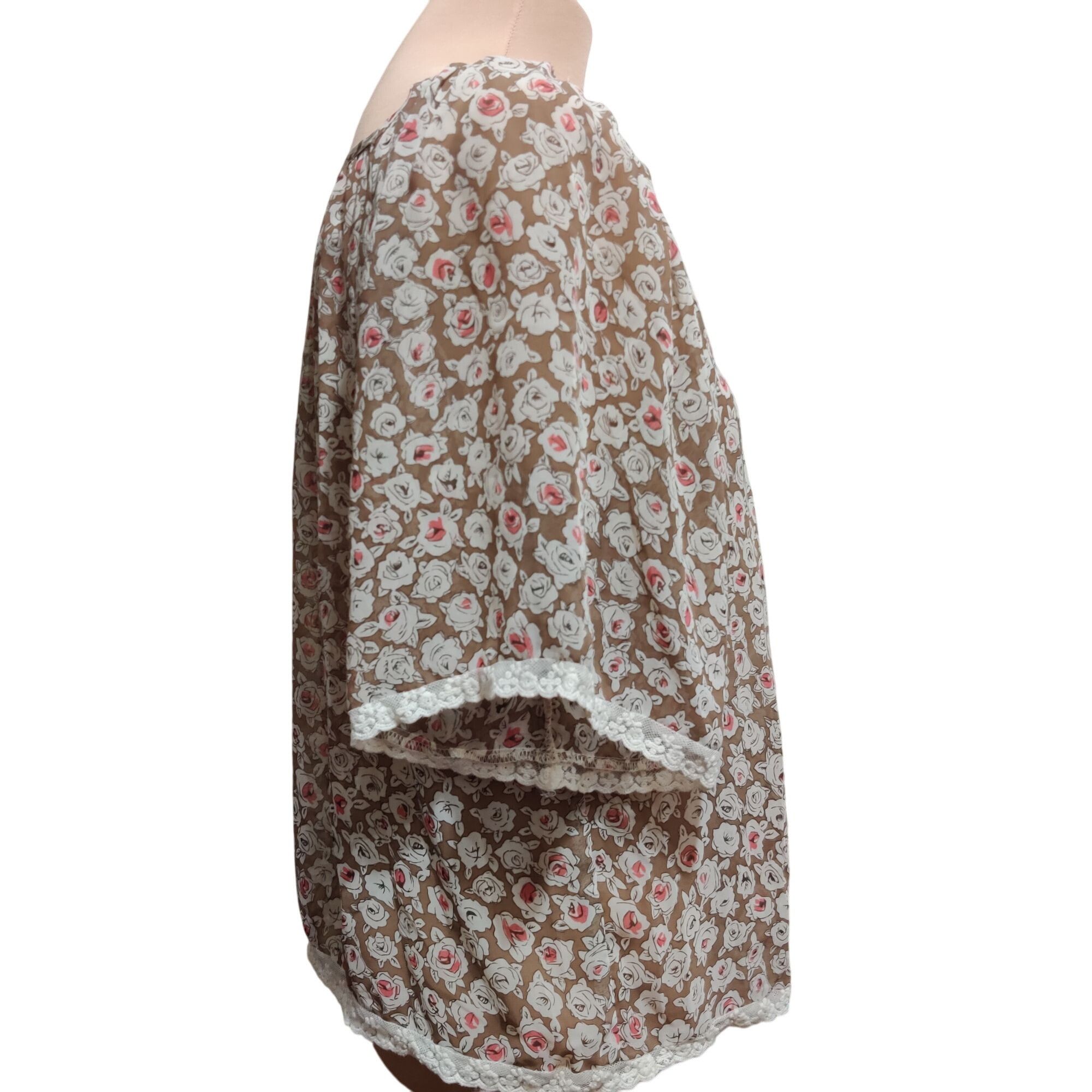 Forever 21 Forever 21 Womens Blouse Floral Print Sheer Cottage White Pi Size M / US 6-8 / IT 42-44 - 3 Thumbnail