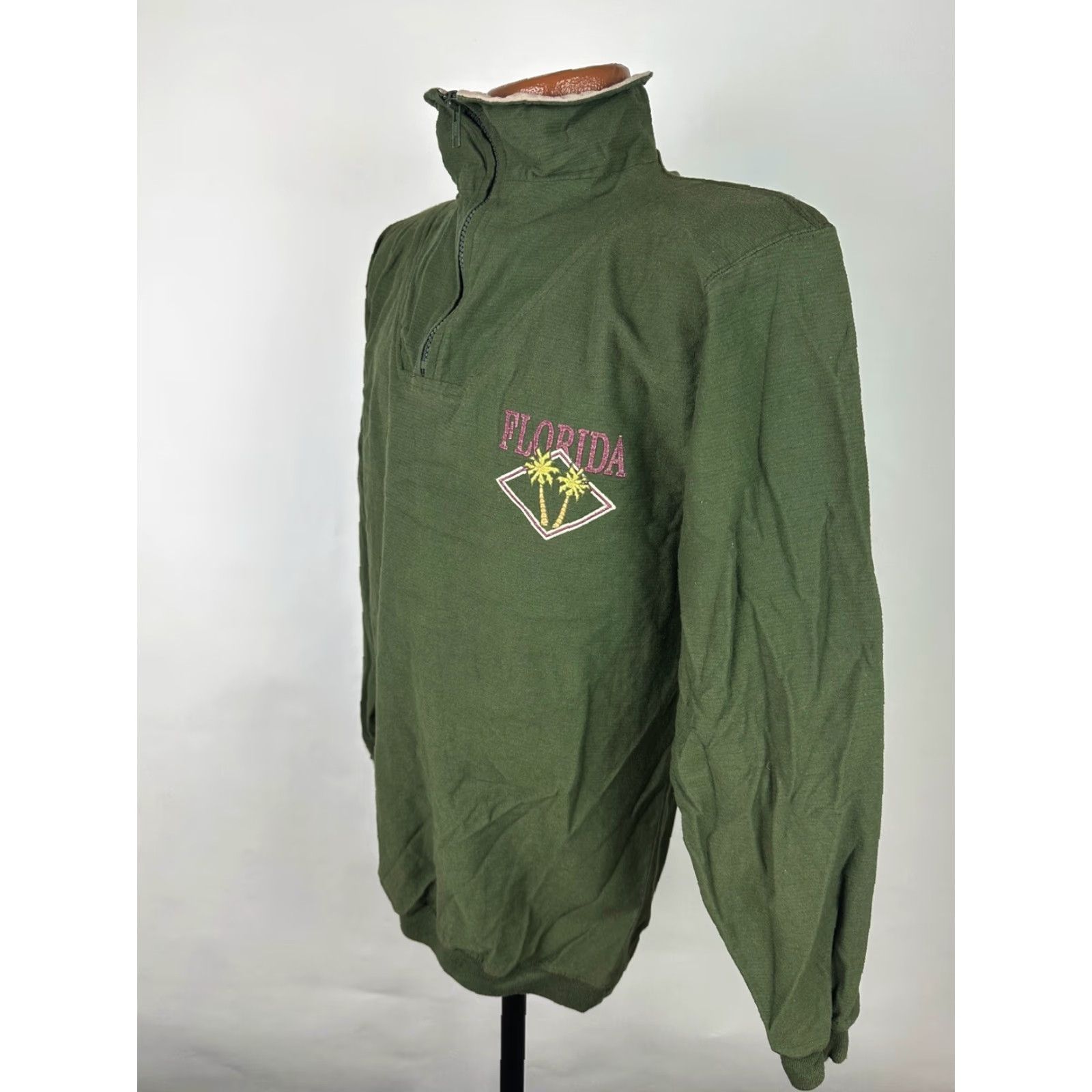 Vintage VINTAGE Oneita Sweatshirt 1/4 Zip Pullover M Adults Green Olive 90s Slim Fit Knit Cotton Size US M / EU 48-50 / 2 - 4 Thumbnail