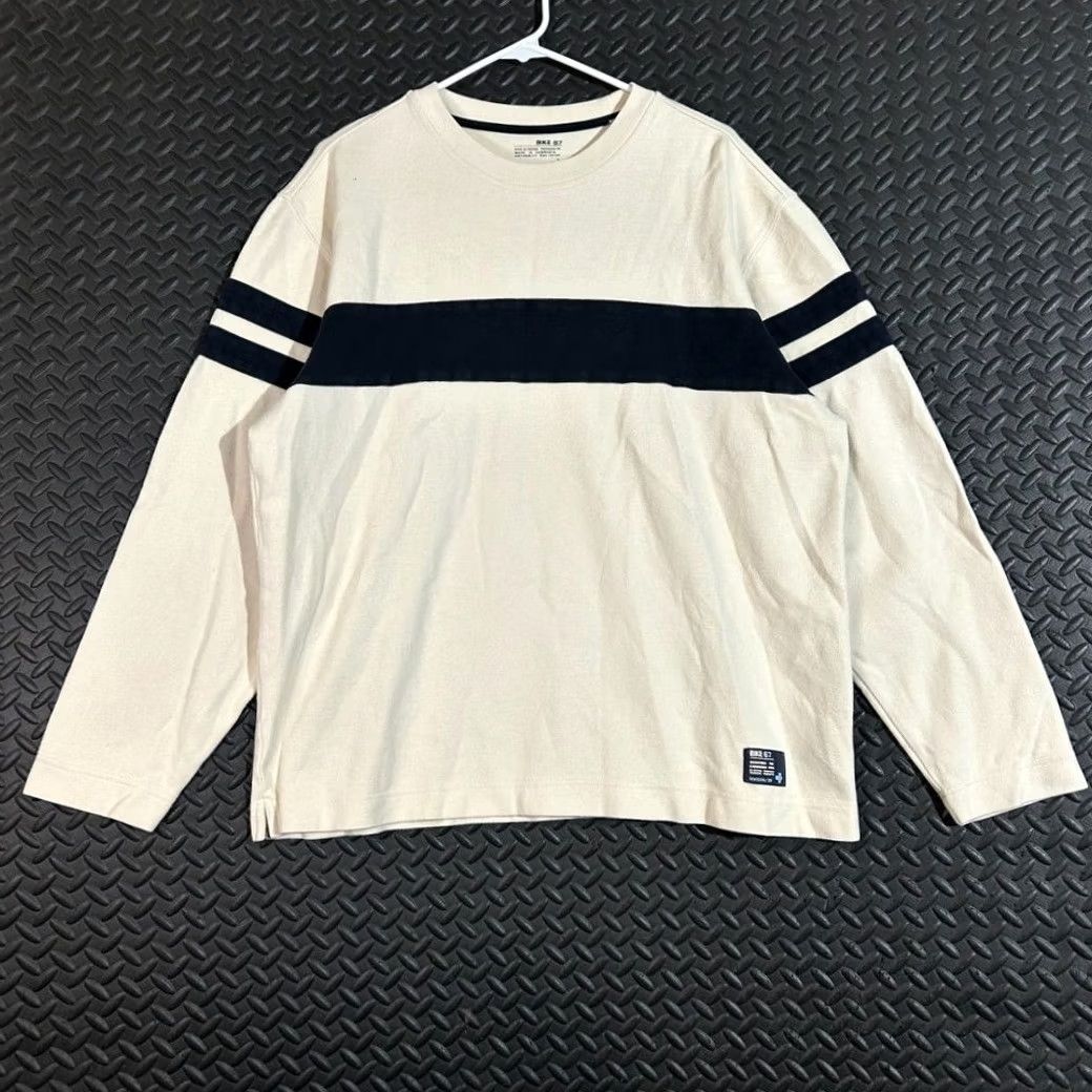 BKE BKE 67 Shirt Men L Cream Long Sleeve Striped Crew Neck T Shirt Boys? Size US L / EU 52-54 / 3 - 2 Thumbnail