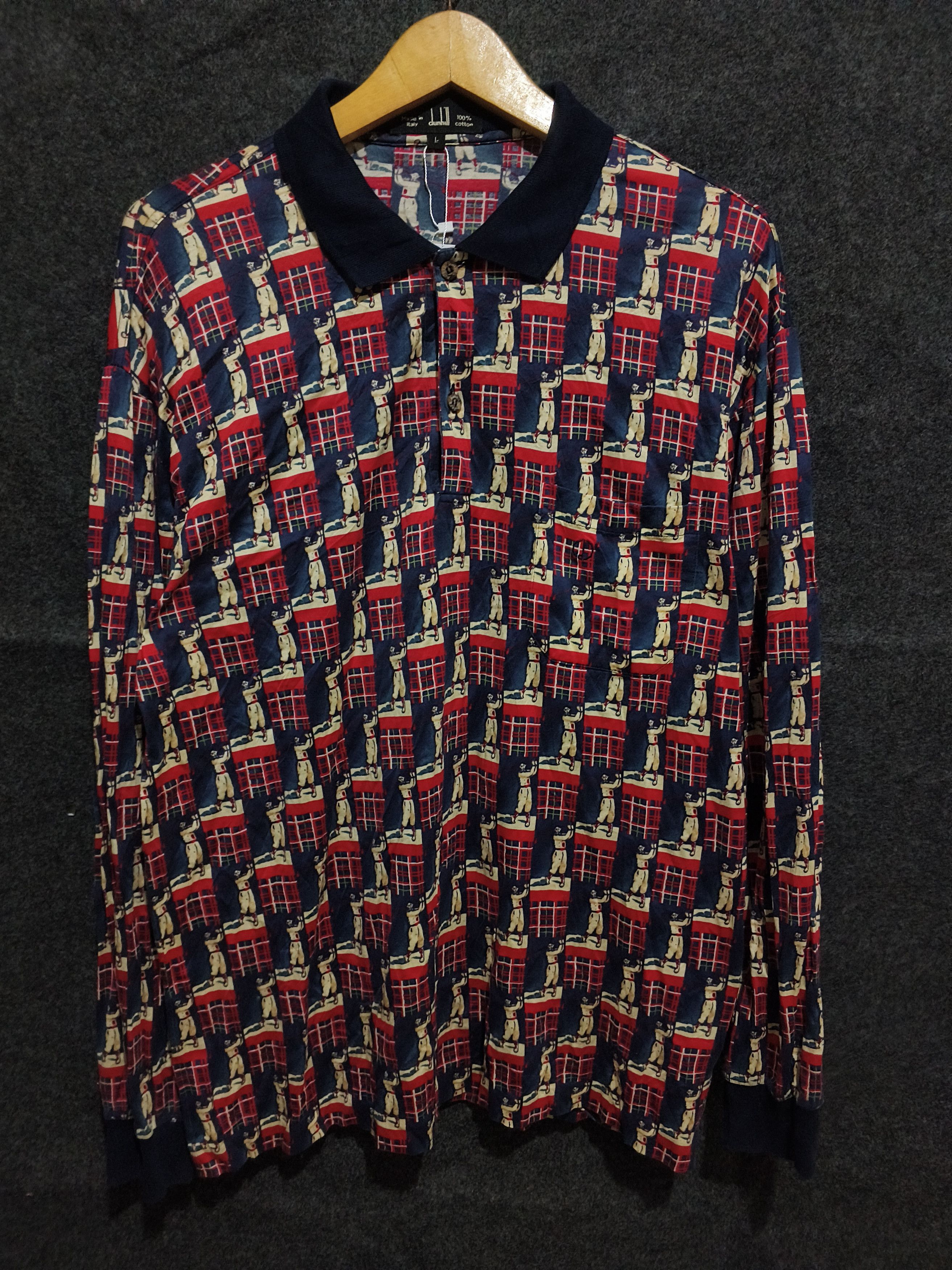 Alfred Dunhill 💥RARE Vintage 90s💥 Dunhill AOP Golfer Print Long Sleeve Size US L / EU 52-54 / 3 - 1 Thumbnail