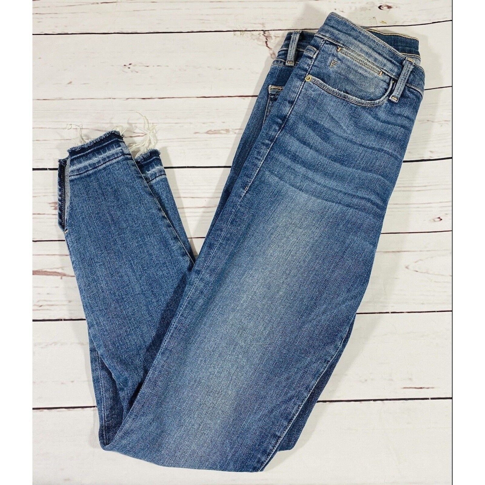 Frame FRAME Le High Skinny Jeans Womens Size 27 Raw Frayed Angle R Size 27" / US 4 / IT 40 - 6 Thumbnail