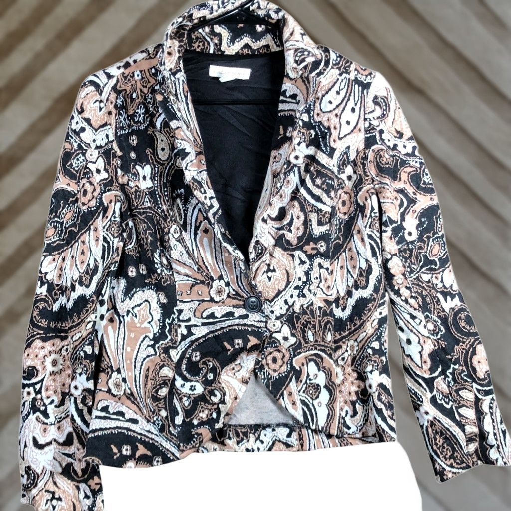 Coldwater Creek Coldwater Creek Jacket Womens Black Brown Paisley Button Collared Petite 6P Size M / US 6-8 / IT 42-44 - 1 Thumbnail
