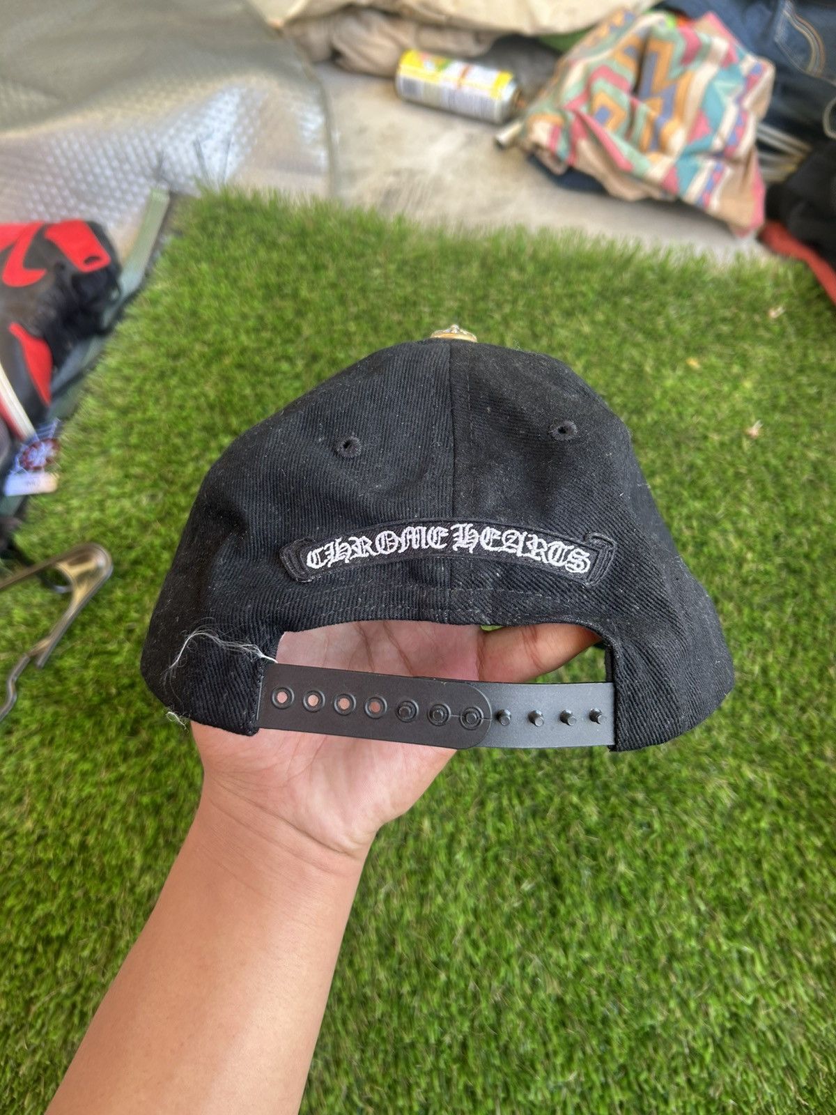Chrome Hearts Chrome Hearts Black Waxed Denim Cross Hat Size ONE SIZE - 2 Thumbnail