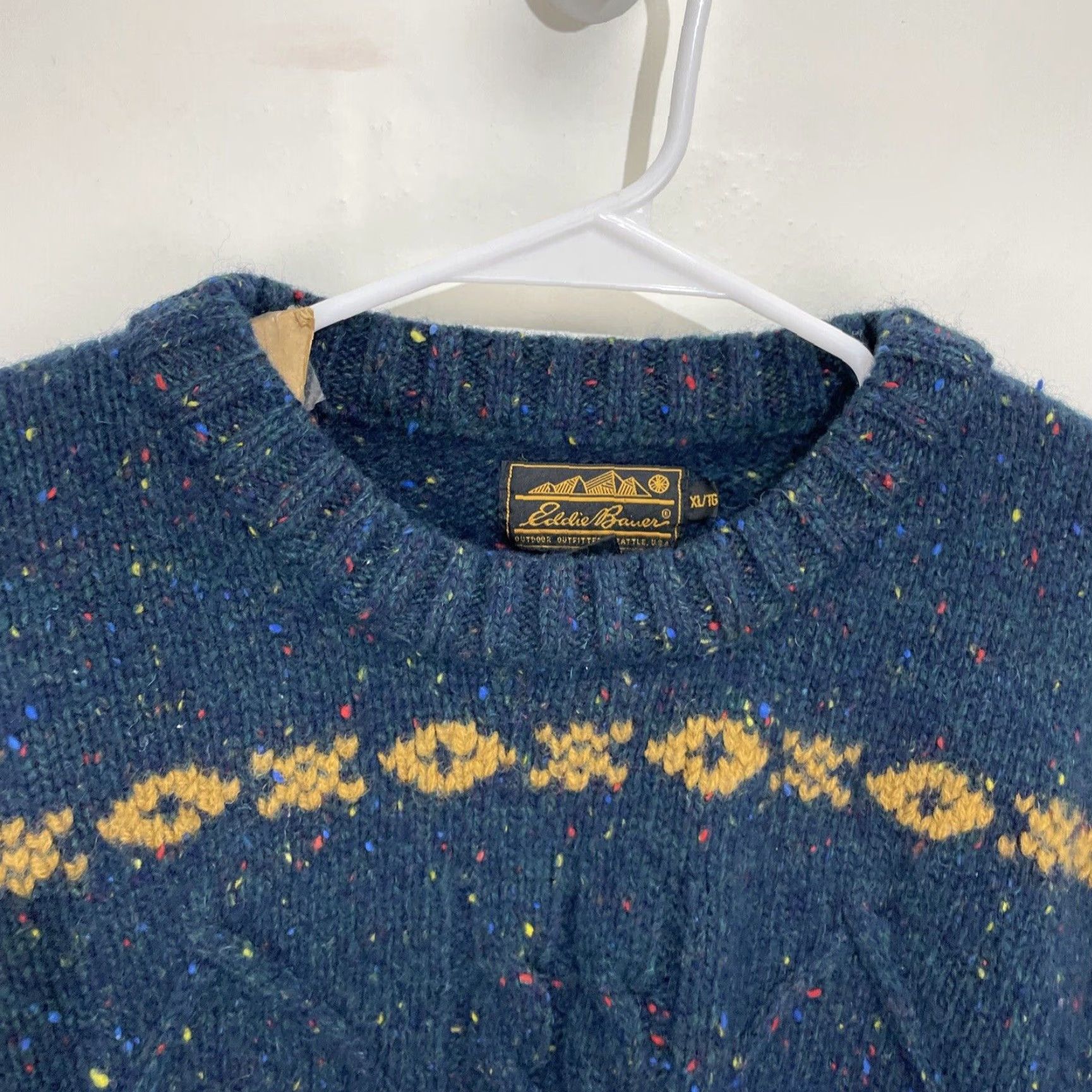 Eddie Bauer VINTAGE Eddie Bauer Sweater Men XL Crew Neck Knit Wool Striped Blue Green Winter Casual Holiday 90s Mens Pullover Size US XL / EU 56 / 4 - 3 Thumbnail