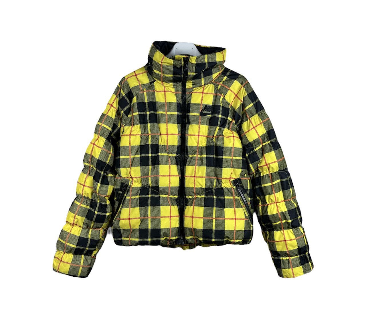 image of Nike Puffer Down Jacket Y2K Checked Drill Vintage Tech Boxy in Black/Yellow, Women's (Size XS)