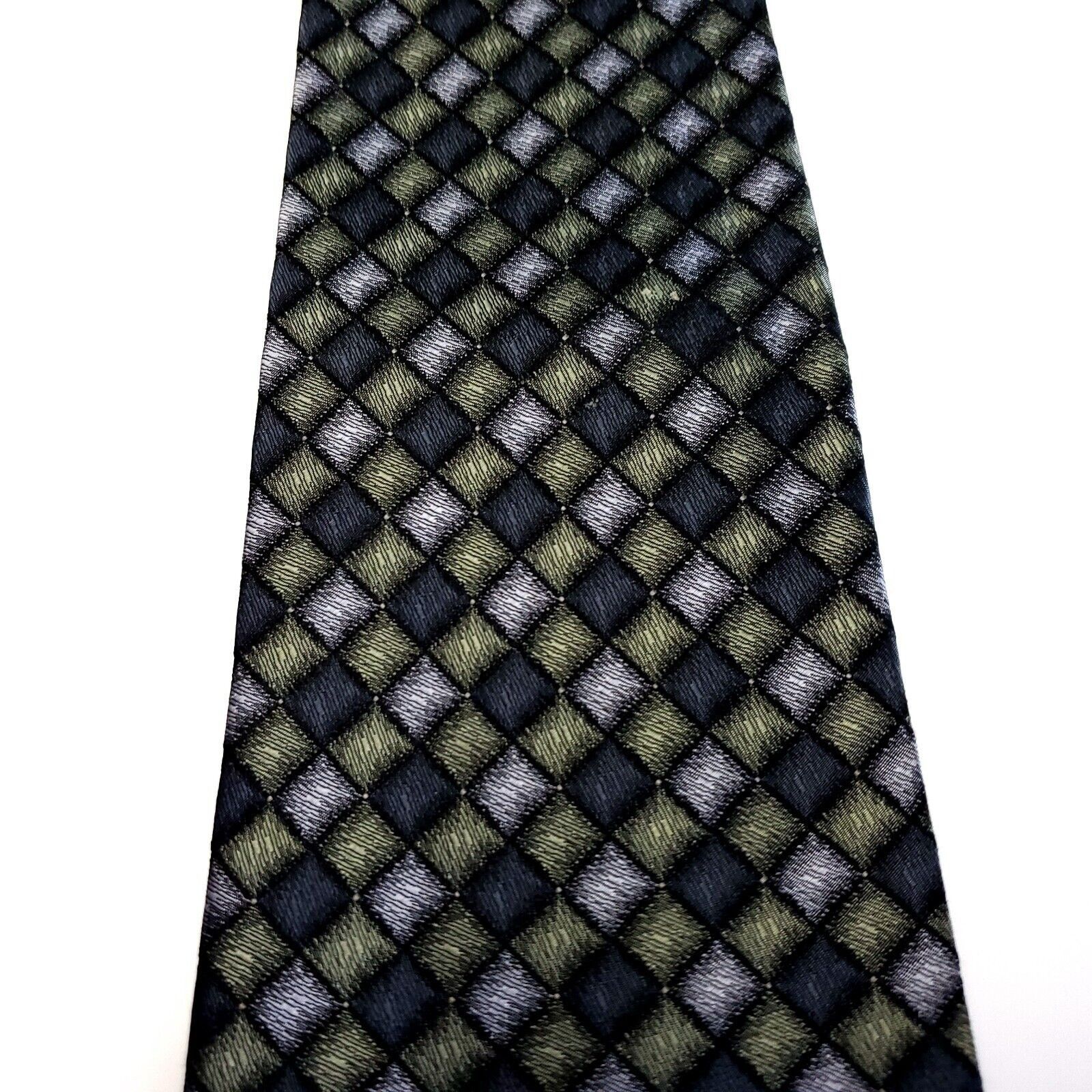 Vintage Cezani Black Green Silk Tie Woven Geometric Size ONE SIZE - 2 Thumbnail