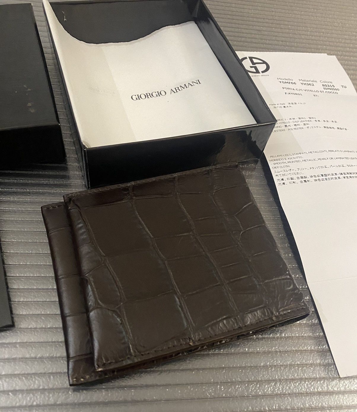 Giorgio Armani Giorgio Armani 🇮🇹 croc espresso leather 8 card wallet NEW Size ONE SIZE - 3 Thumbnail