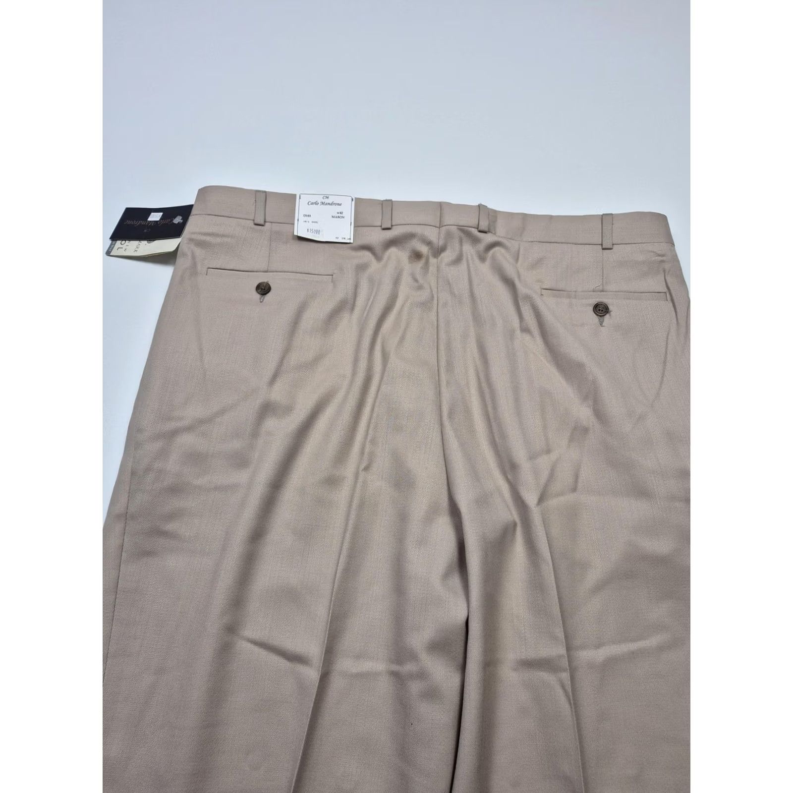 Vintage VTG Carlo Mandrone Dress Pants Mens 42x36 Beige Wool Pleated Super 100s NWT FLAW Size US 42 / EU 58 - 3 Thumbnail