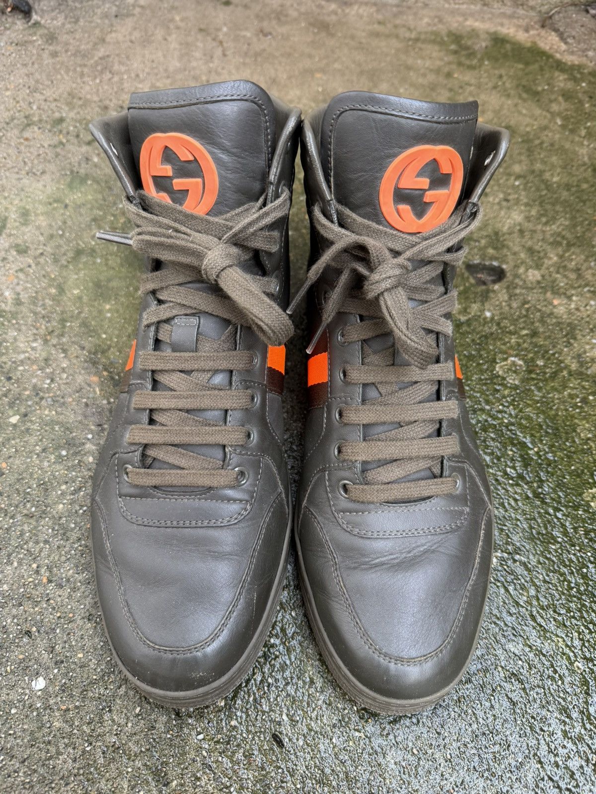 Gucci ✨Gucci✨GG Viaggio Collection High Top Sneaker Leather Orange Size US 9 / EU 42 - 2 Thumbnail
