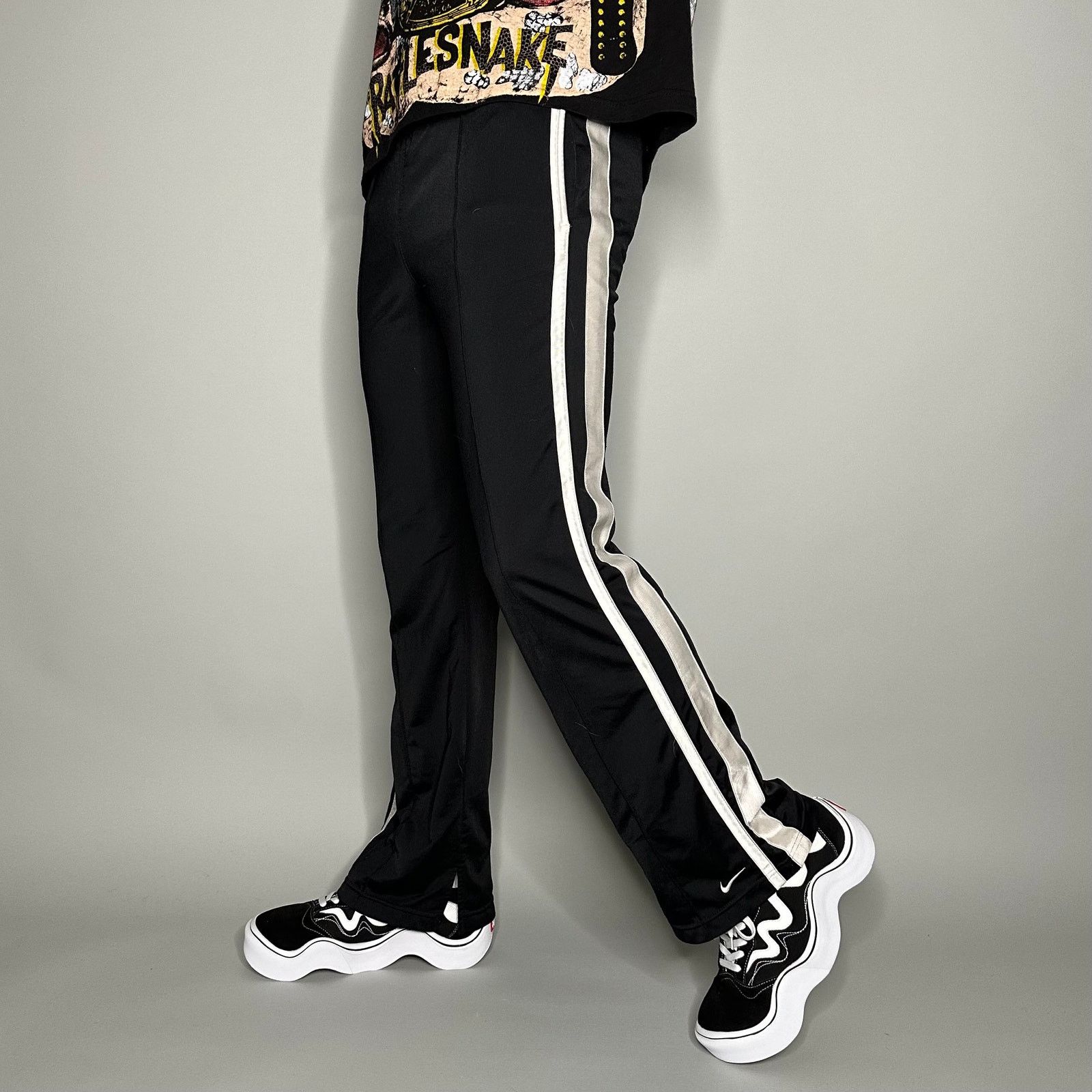 Vintage Nike Sweatpants Jet Black Polyester White Swoosh Y2K