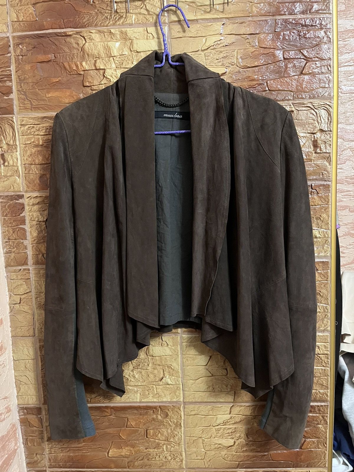 MUUBAA Bovaye Drape Leather Jacket Charcoal Grey