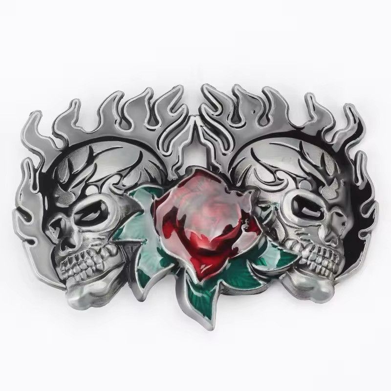 Japanese Brand × Vintage Flame Skull Rose Flower Pattern Buckle Fashion Belt Size ONE SIZE - 6 Thumbnail