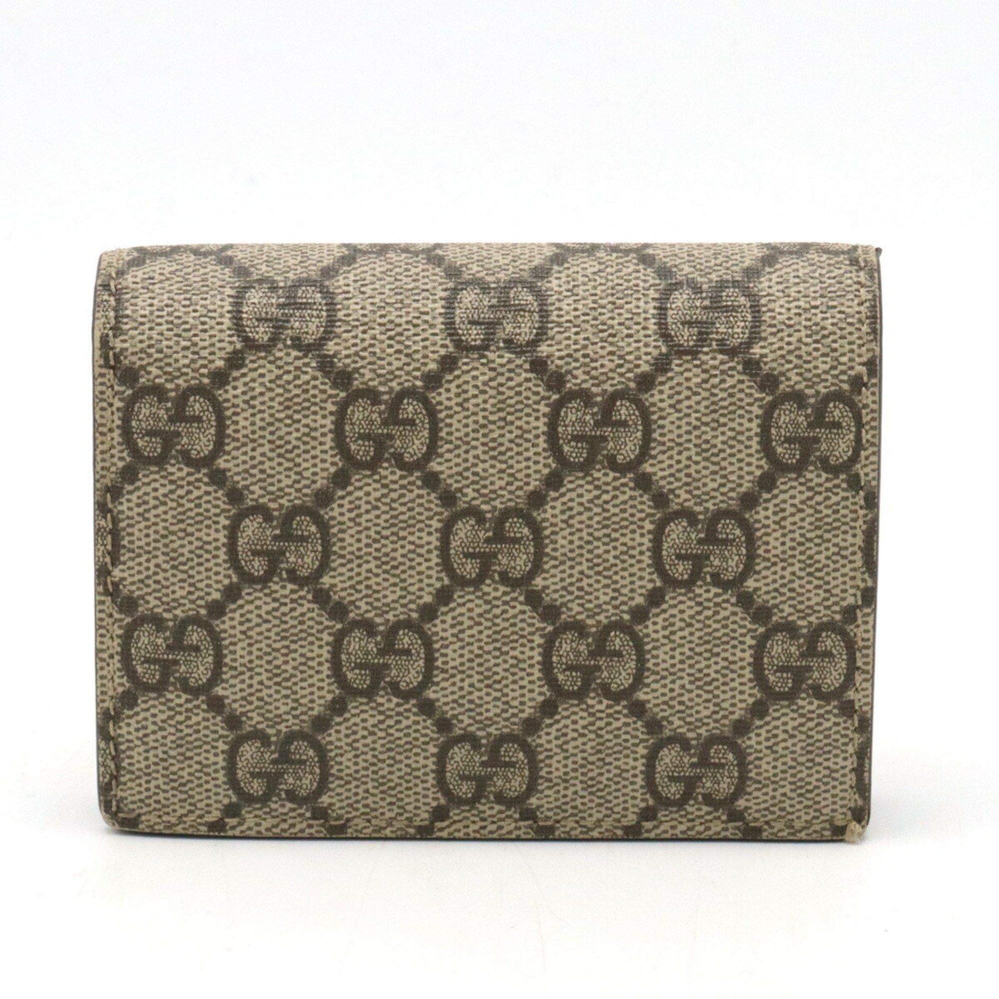 image of Gucci GG Supreme Compact Wallet Bi-Fold Pvc Beige Dark Brown 508757, Women's