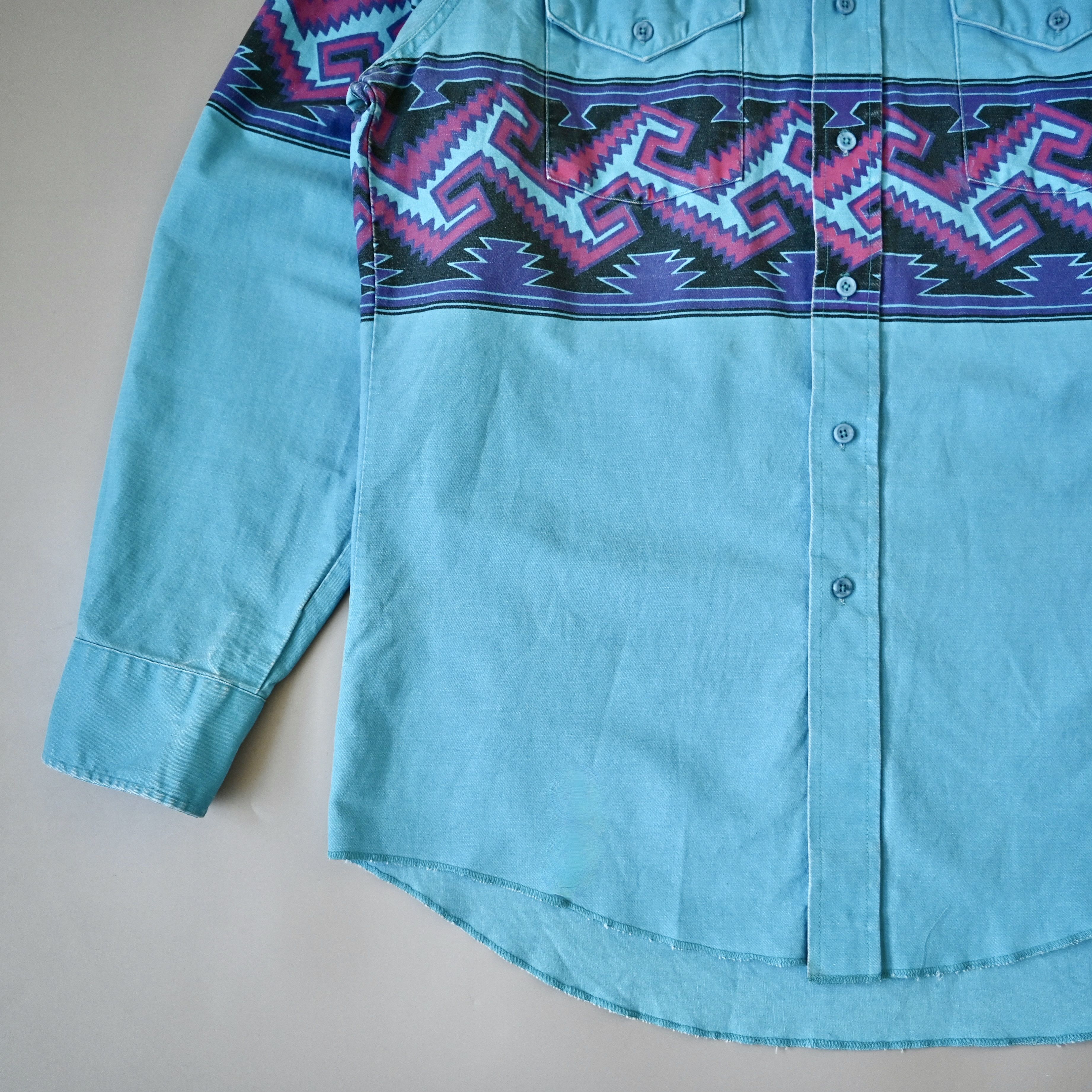 Vintage VTG Wrangler brushpopper shirt Aztec Navajo turquoise 16.5 Size US L / EU 52-54 / 3 - 2 Thumbnail